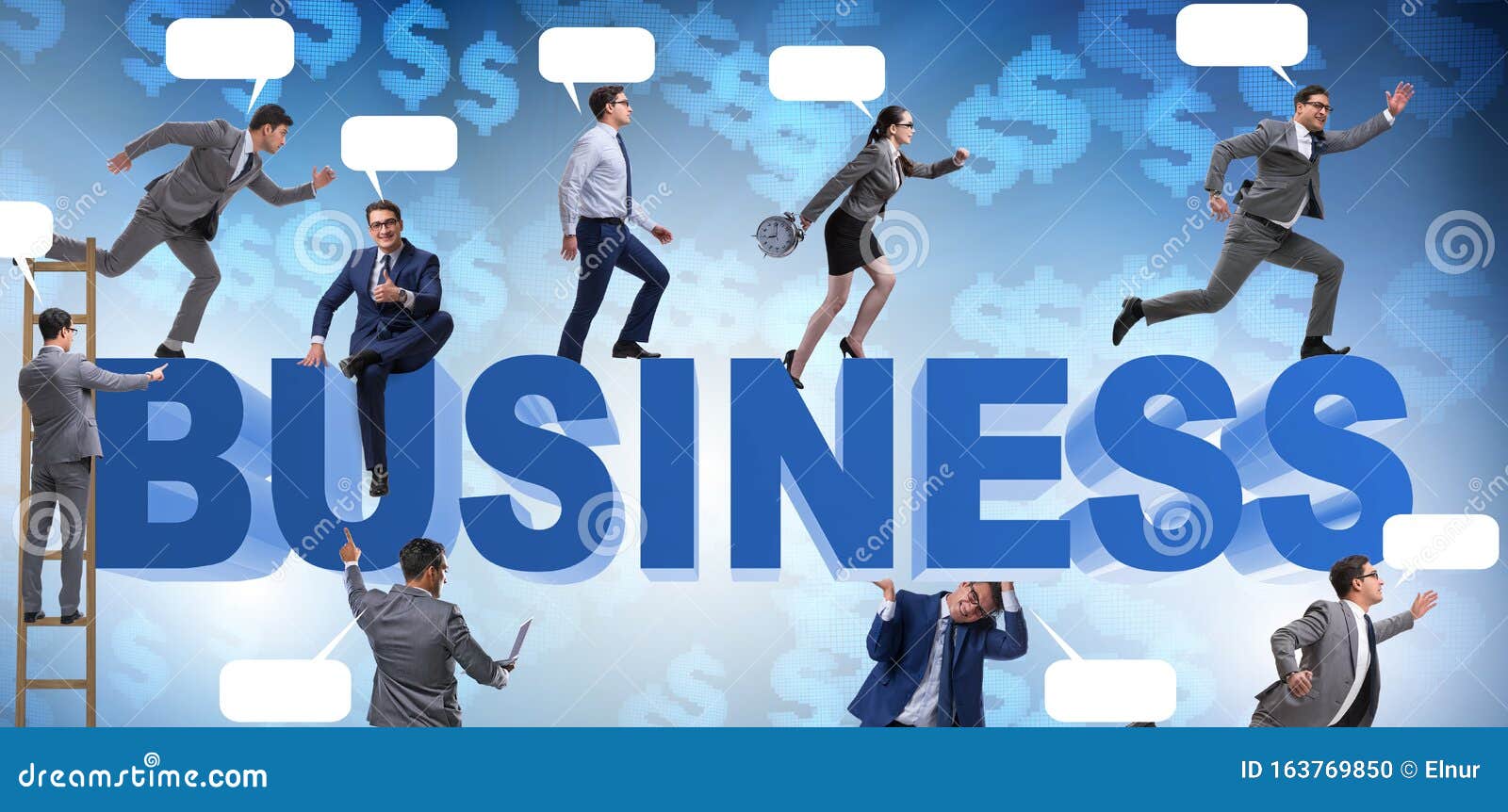 the businessmen in business concept with ladder and bubble callo