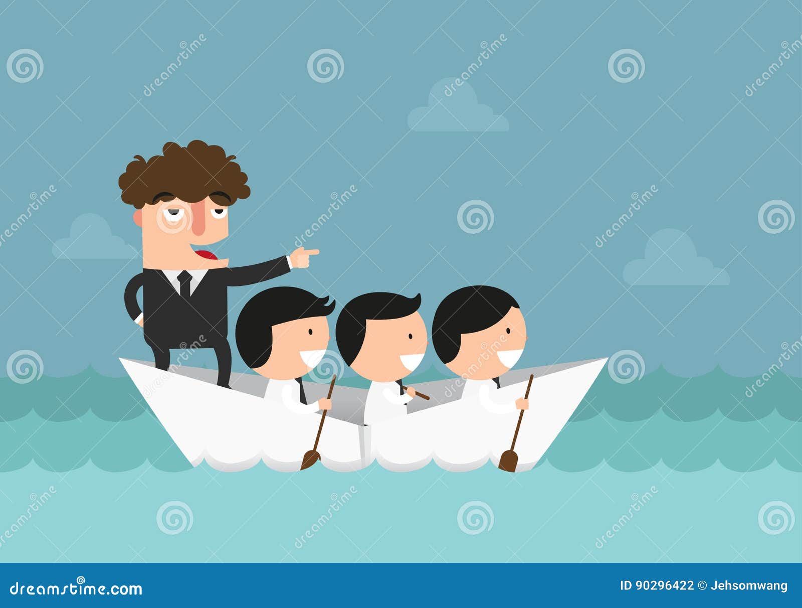 Businessmen Rowing the Boat, Teamwork, Success, Leadership Stock Vector