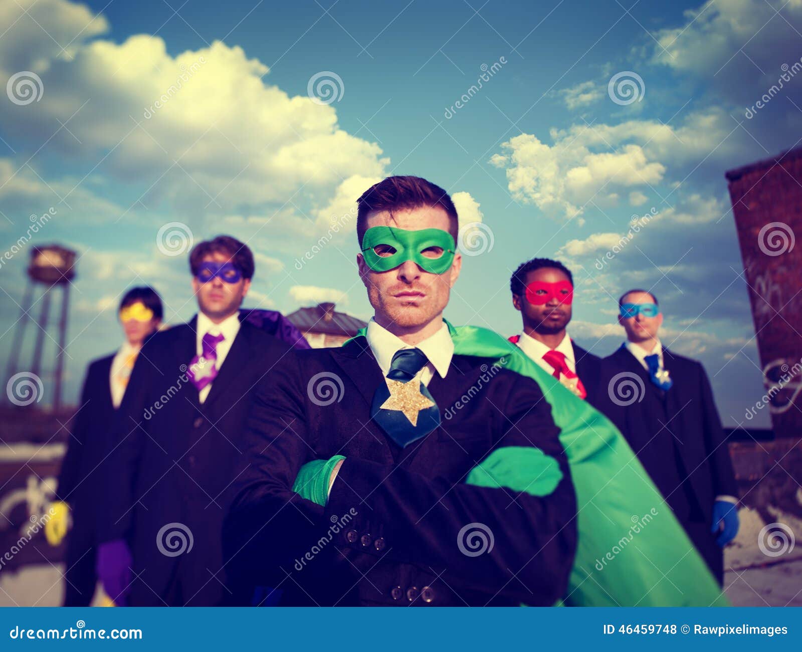 businessmen superhero team confidence 