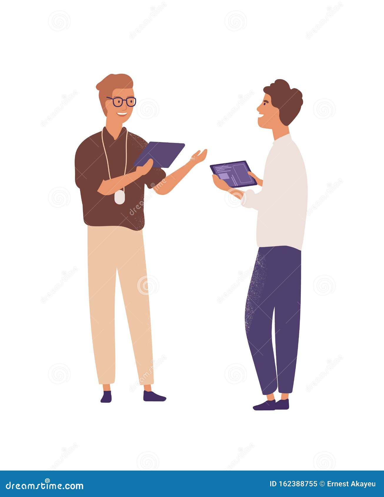Businessmen with Tablets Flat Vector Illustration. Colleagues Having  Conversation Cartoon Characters Stock Vector - Illustration of device,  colleague: 162388755