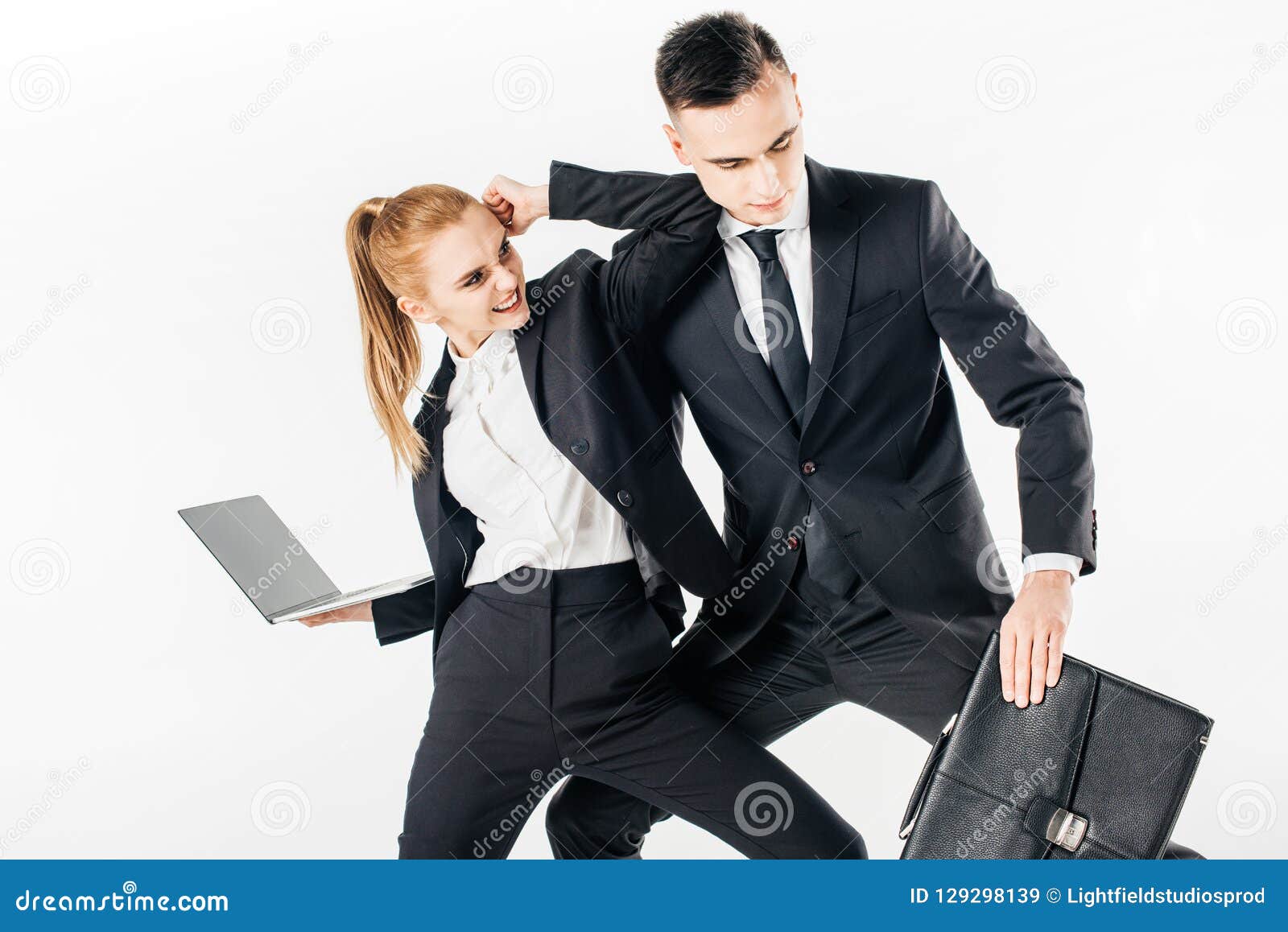 Businesspeople in Suits Fighting Isolated Stock Image Image of