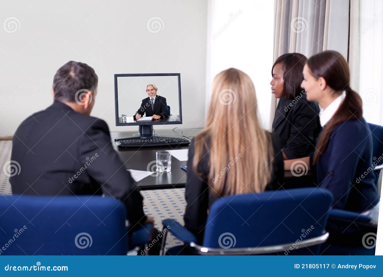 Businesspeople at a Video Conference Stock Image - Image of project