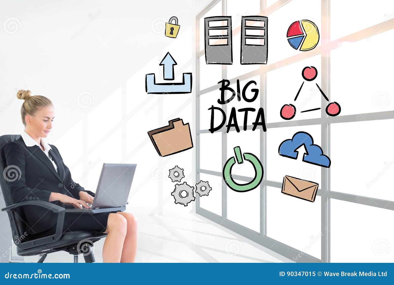 Businesswoman Analyzing Big Data on Laptop in Office Stock Image