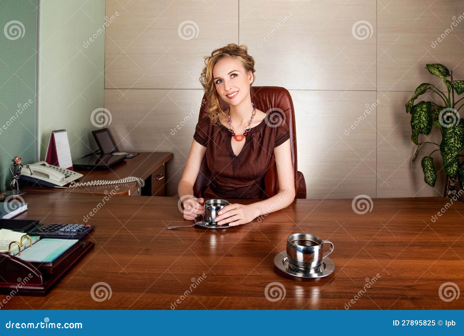 Businesswoman Boss Siting At Office Desk Smile Stoc