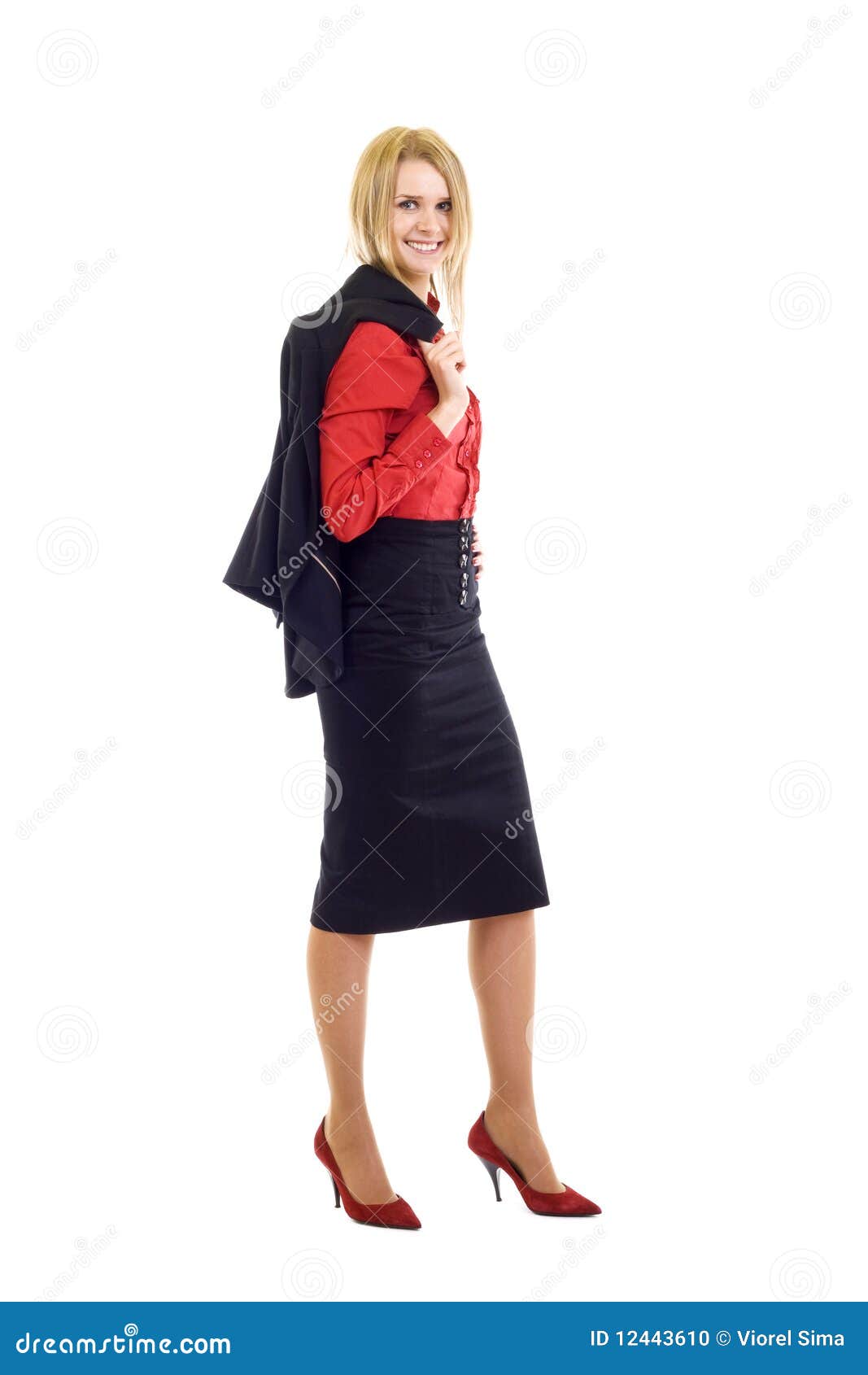 Businesswoman With Coat On Shoulder Stock Photo - Image of girl, full ...