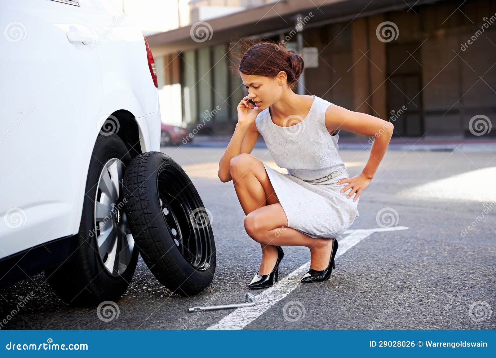 Businesswoman flat tire stock photo. Image of broken 29028026