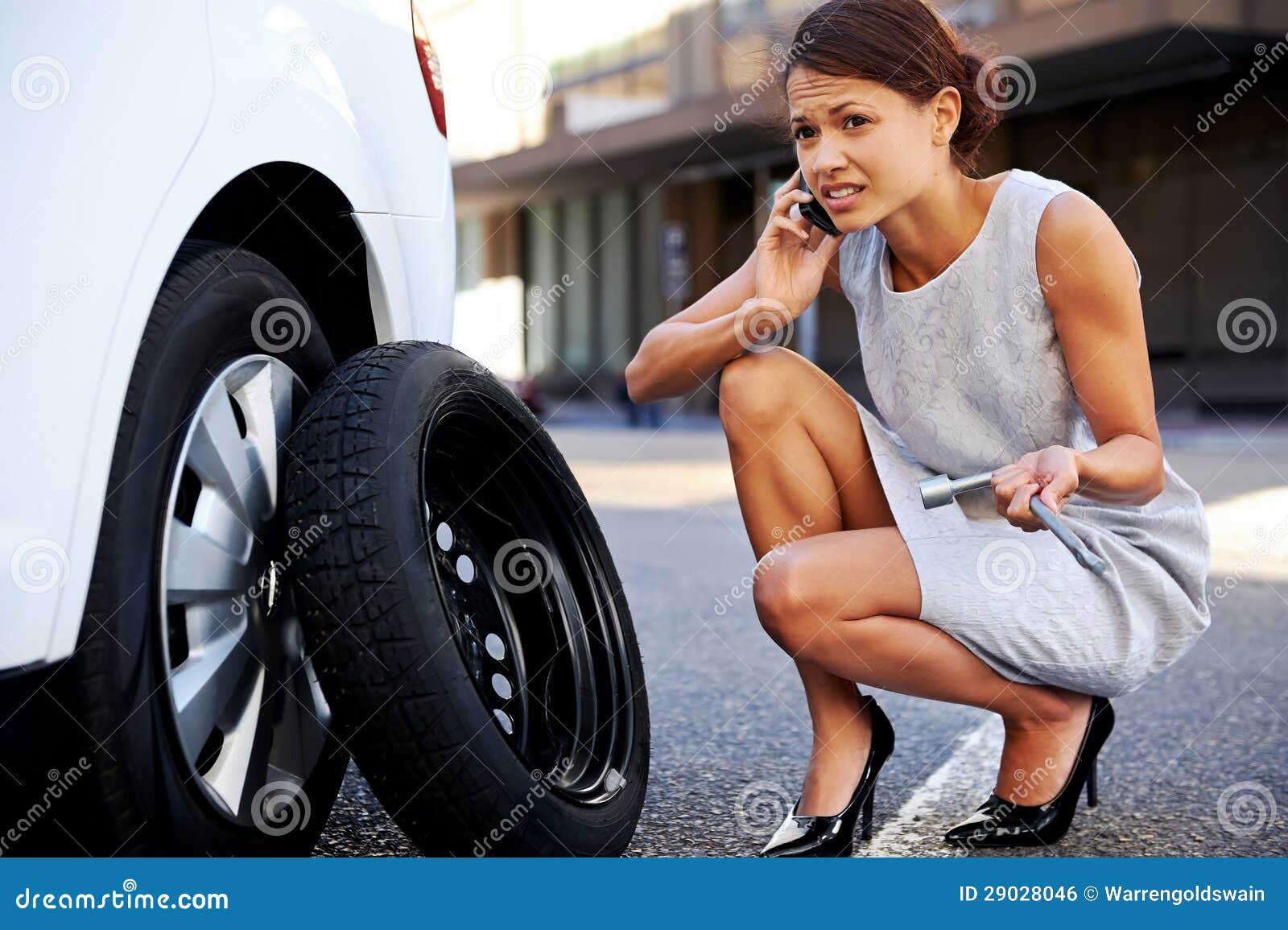 businesswoman flat tire