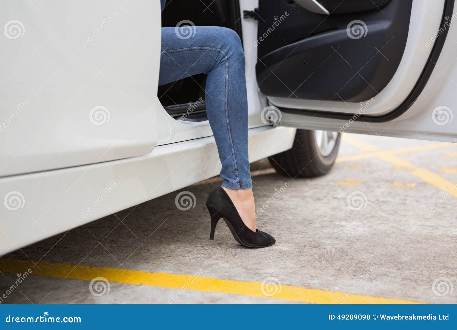 Businesswoman Getting Out the Front Door Stock Photo - Image of driver ...