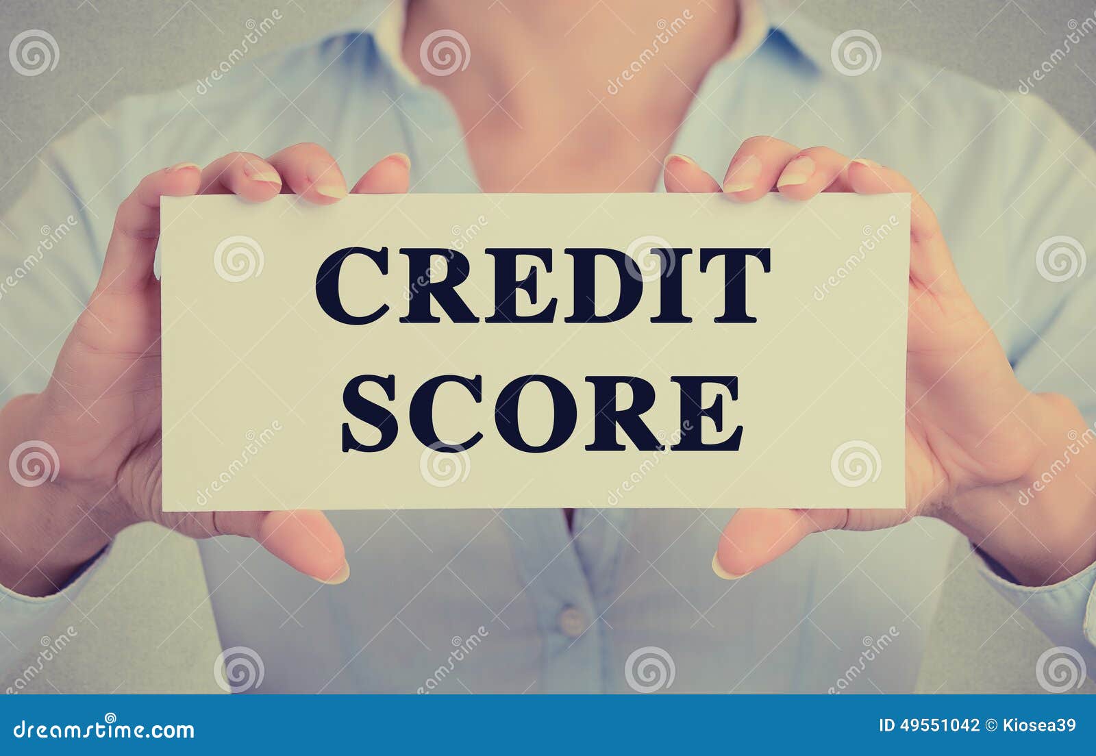 Businesswoman Hands Holding Card Sign With Credit Score 