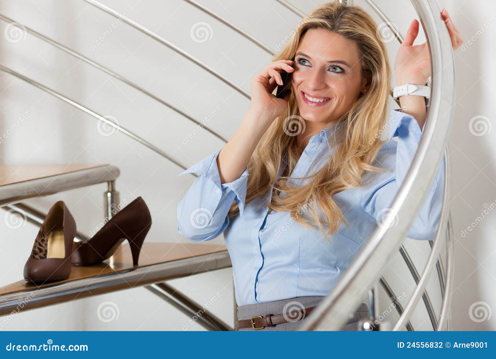 Businesswoman Making a Phone Call at Home Stock Photo - Image of call