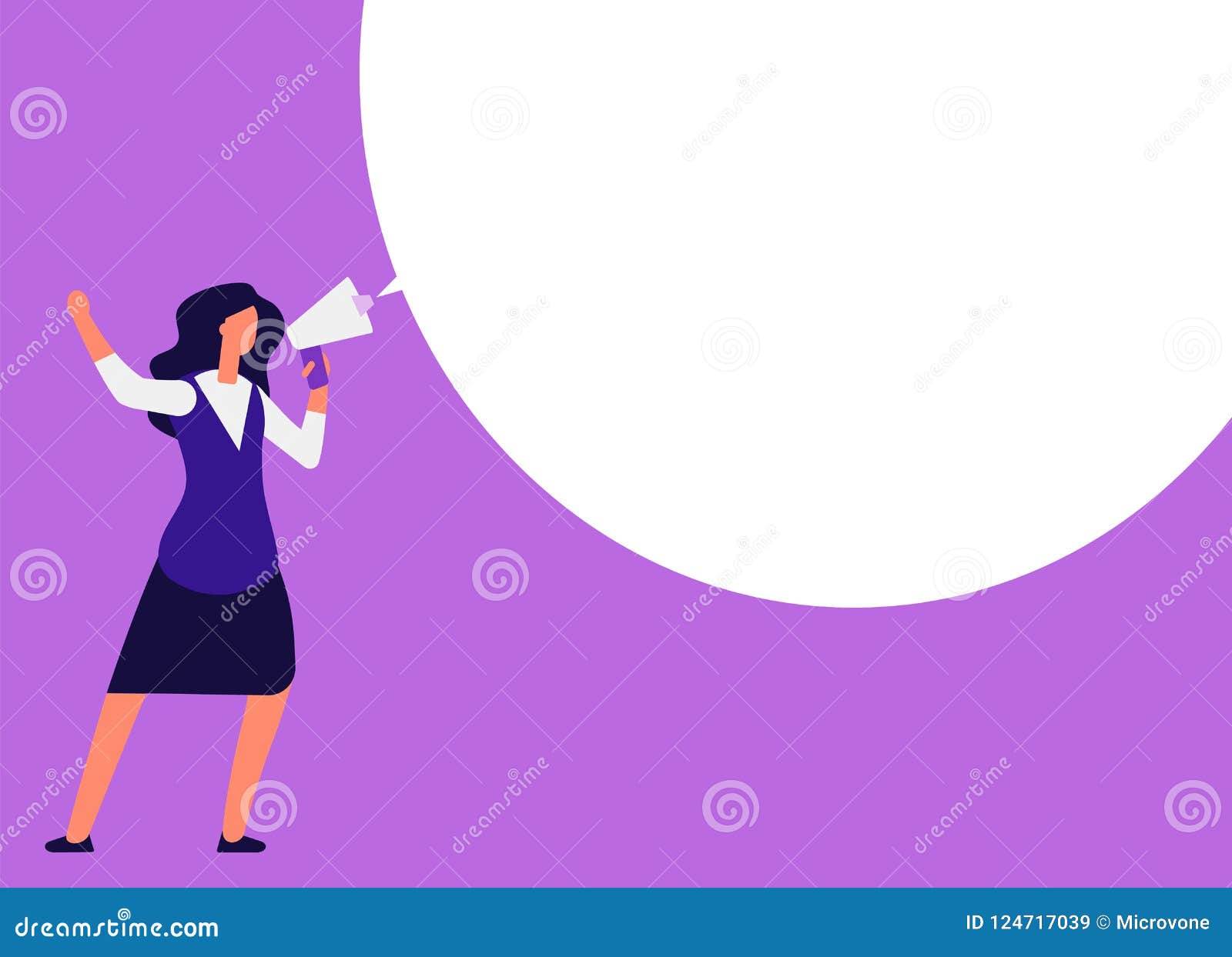 businesswoman with megaphone. woman shouting in bullhorn with speech bubble for message. announcement, event marketing