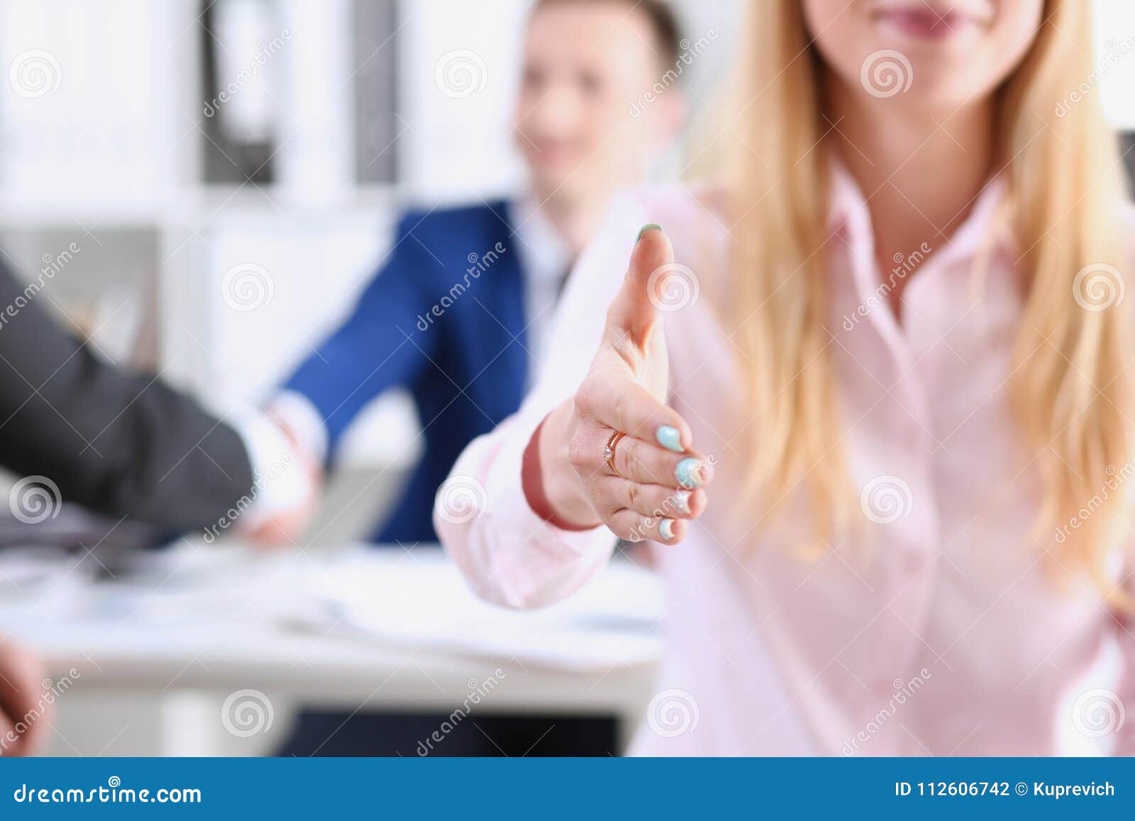 Businesswoman Offer Hand To Shake As Hello Stock Photo - Image of ...