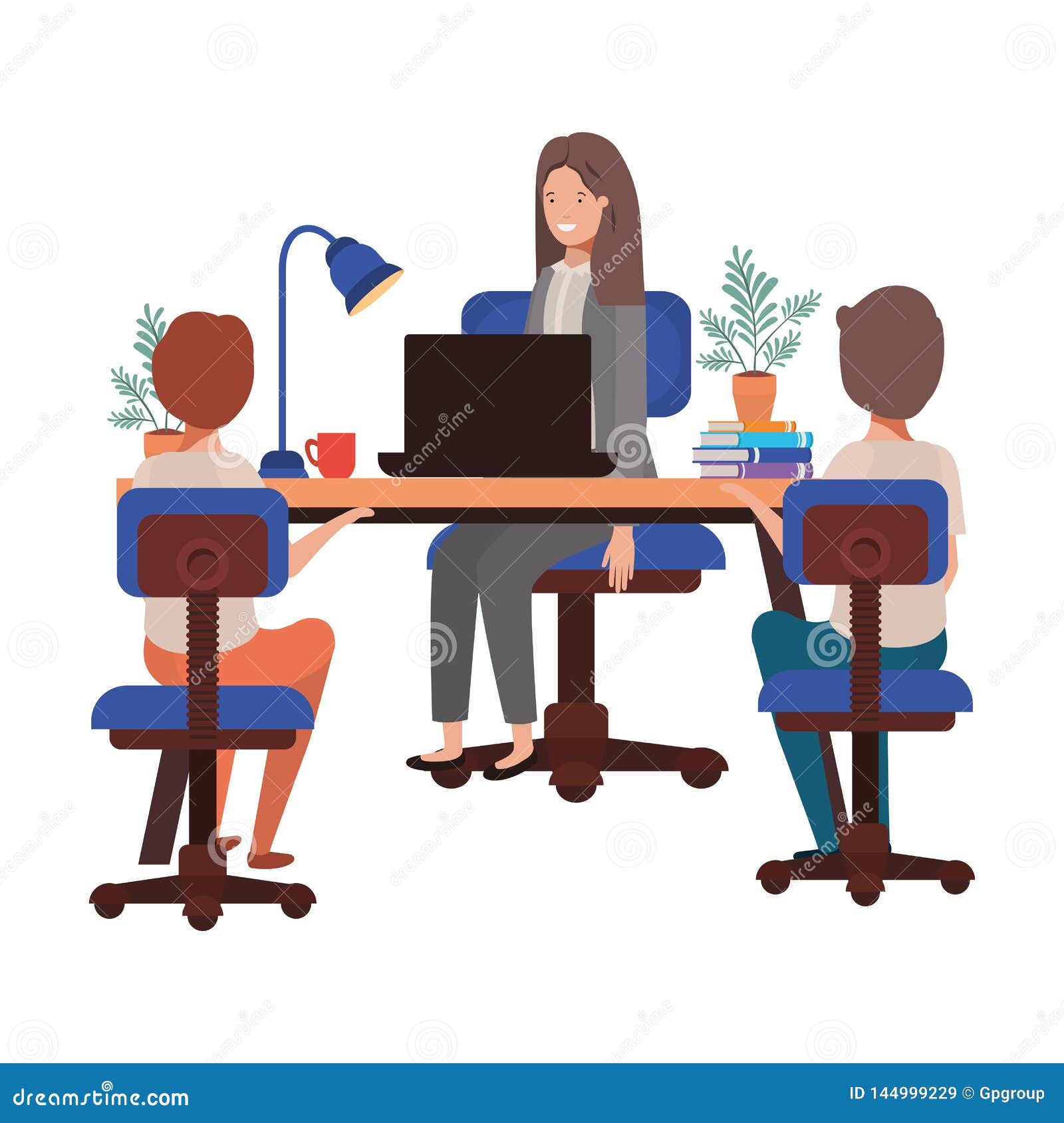 Businesswoman In The Office With Boys Avatar Character Stock