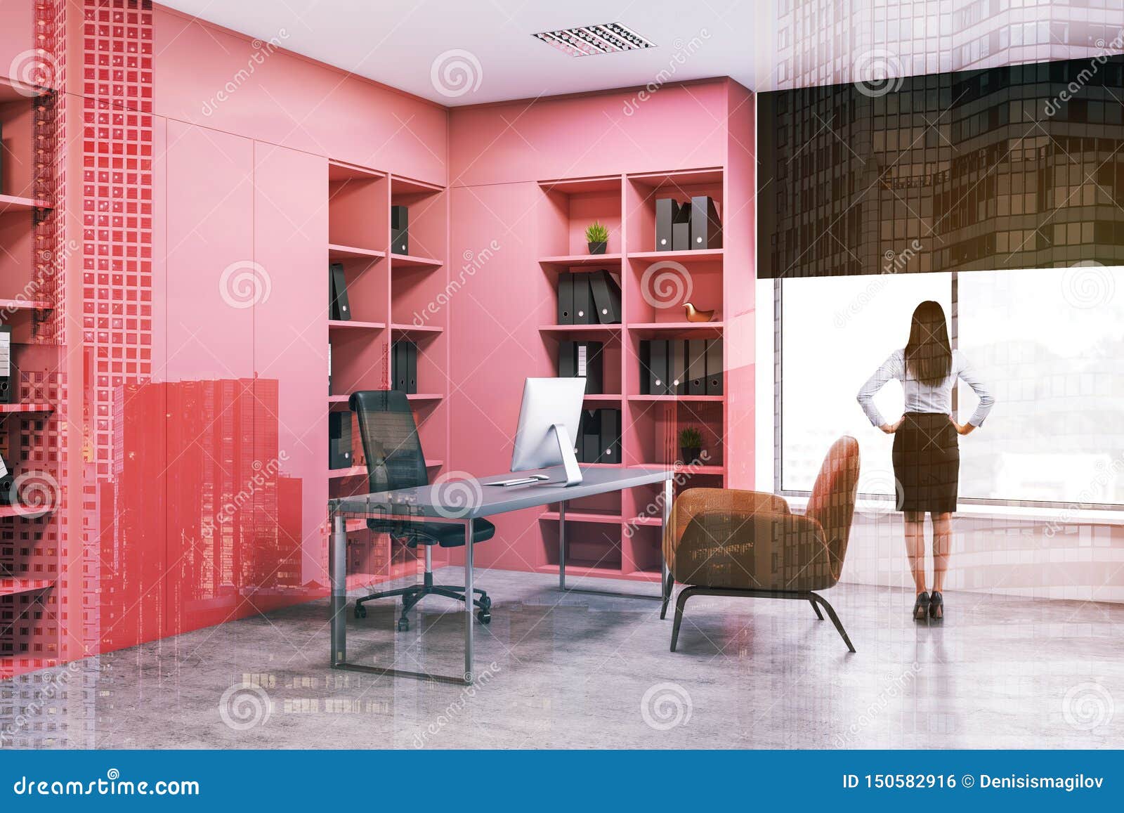 Businesswoman in Pink Office Interior Stock Photo - Image of armchair,  floor: 150582916