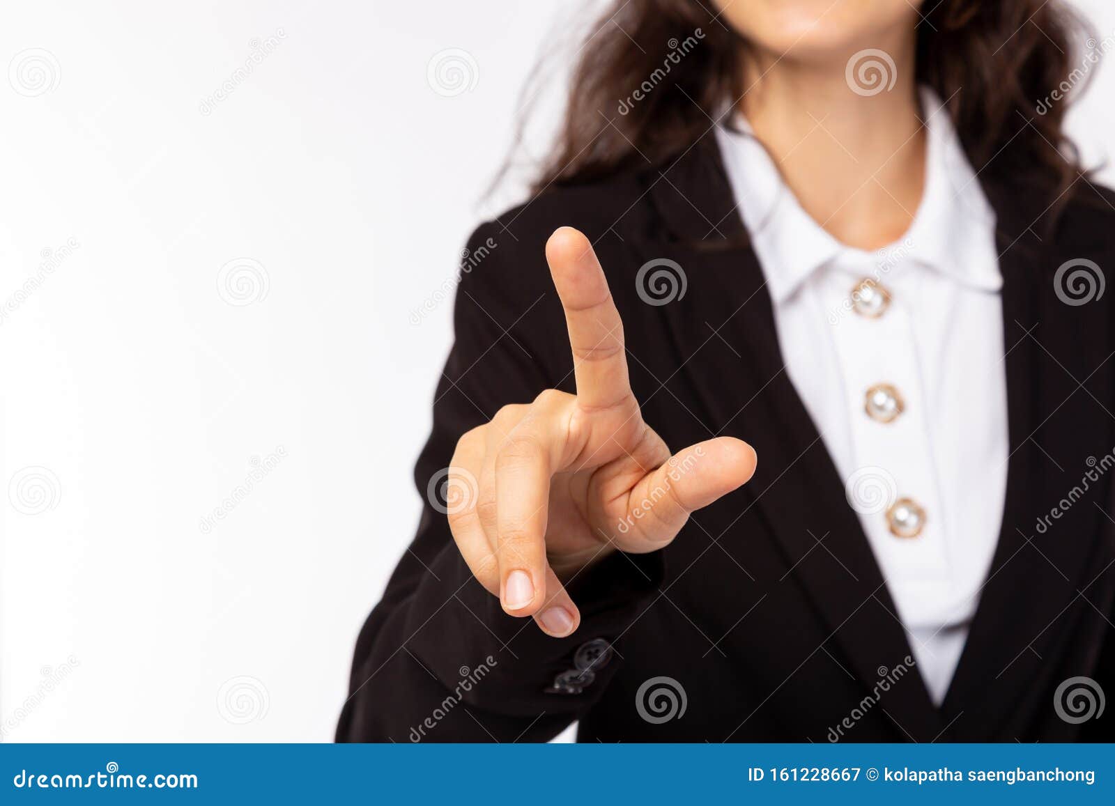 Businesswoman Push Finger To Touchscreen Collect Something Business