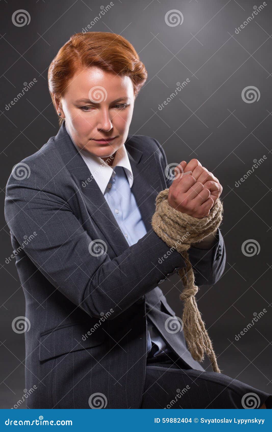 Businesswoman S Hands Tied Up with Rope Stock Photo - Image of toughness,  hand: 59882404