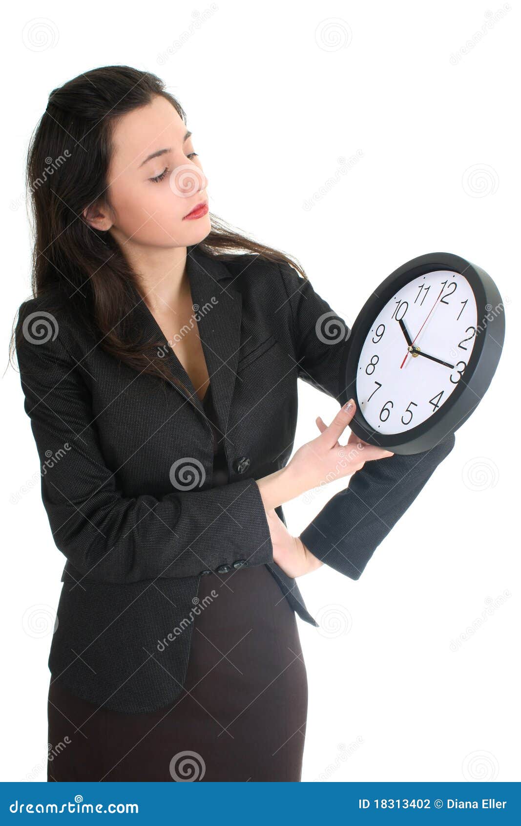 Businesswoman Seriously Looking at Clock Stock Photo Image of