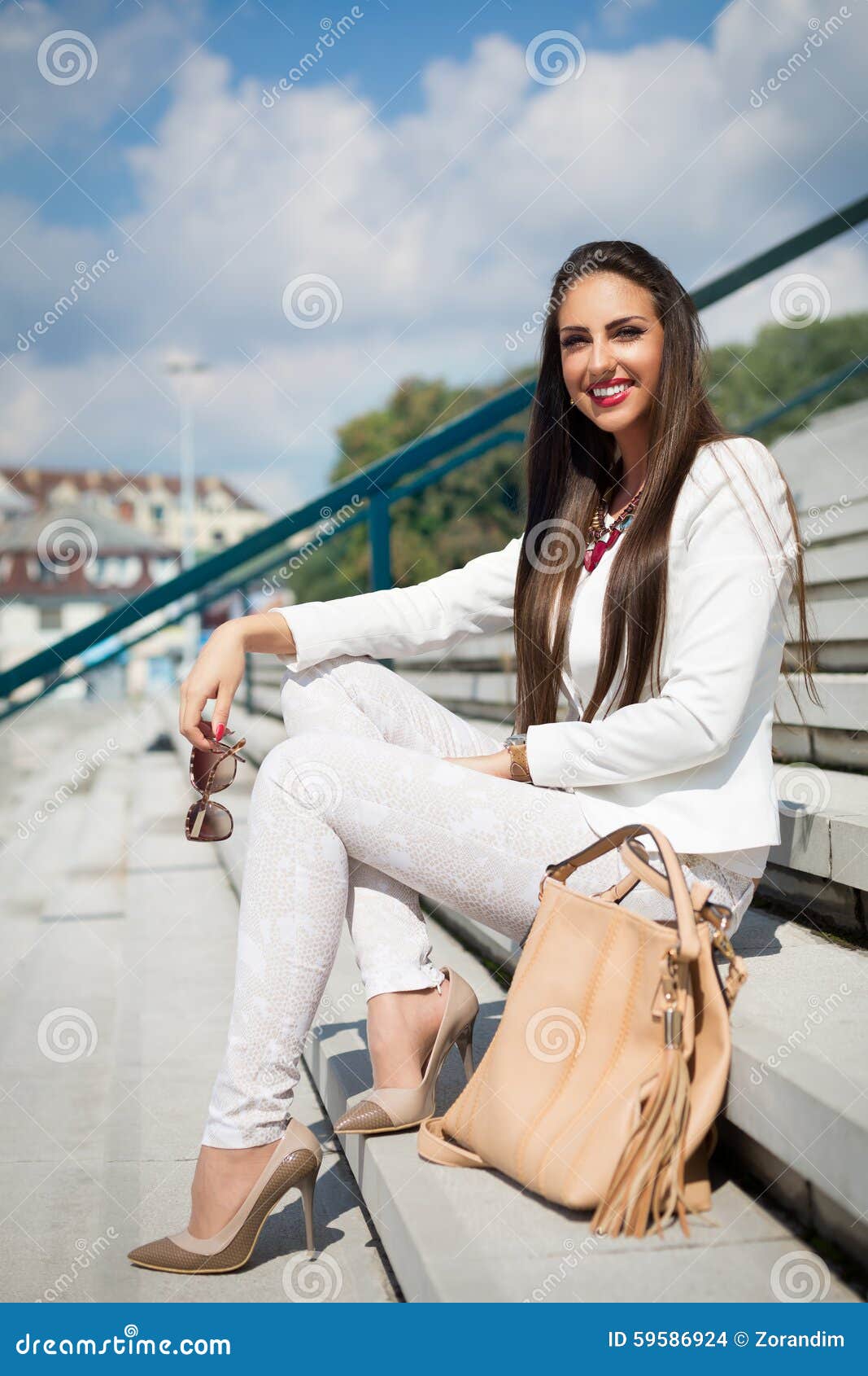 Businesswoman Sitting on Stairs Stock Photo - Image of office, work ...