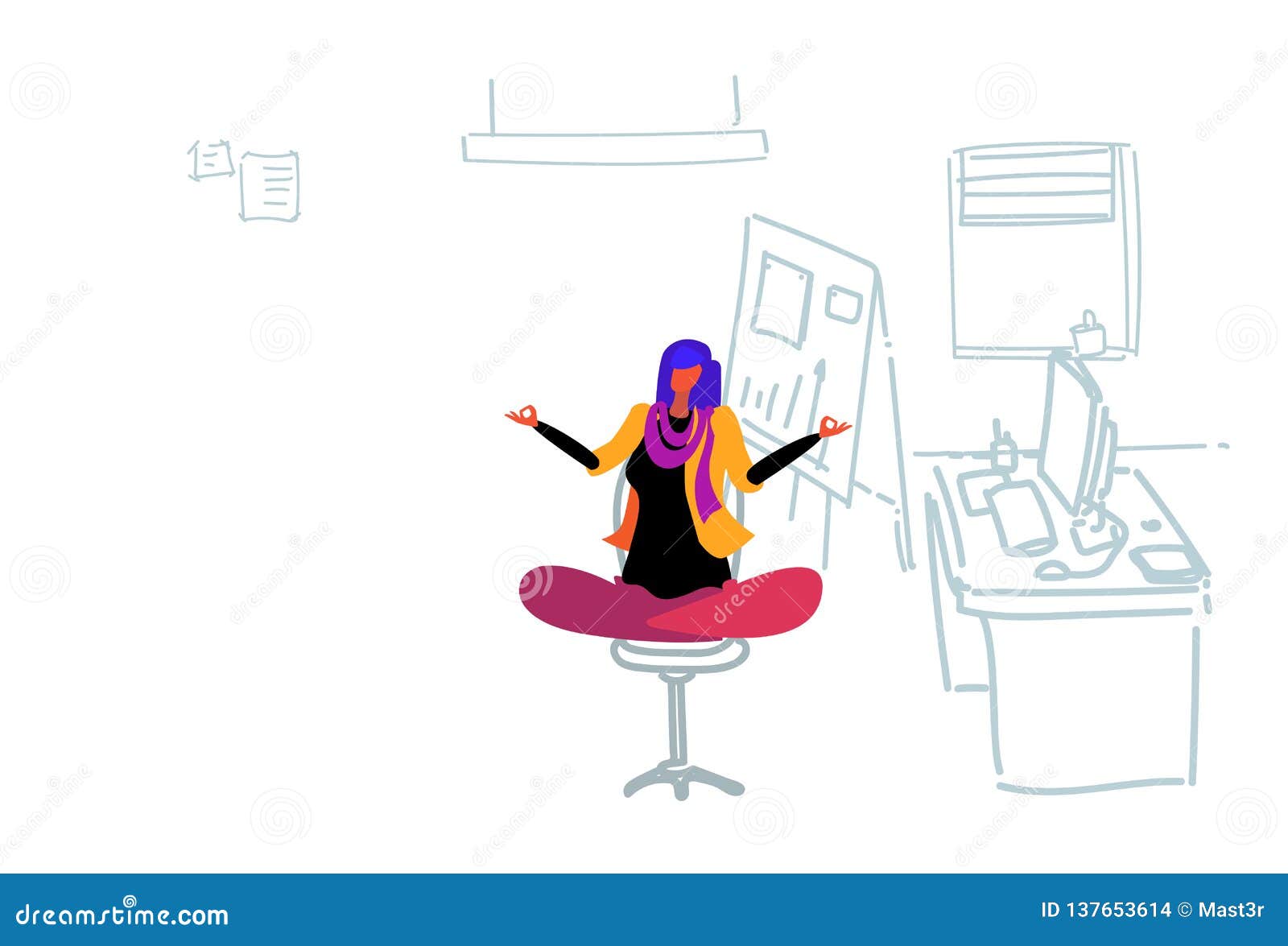 Businesswoman Sitting Yoga Lotus Pose Relaxing Meditation Concept