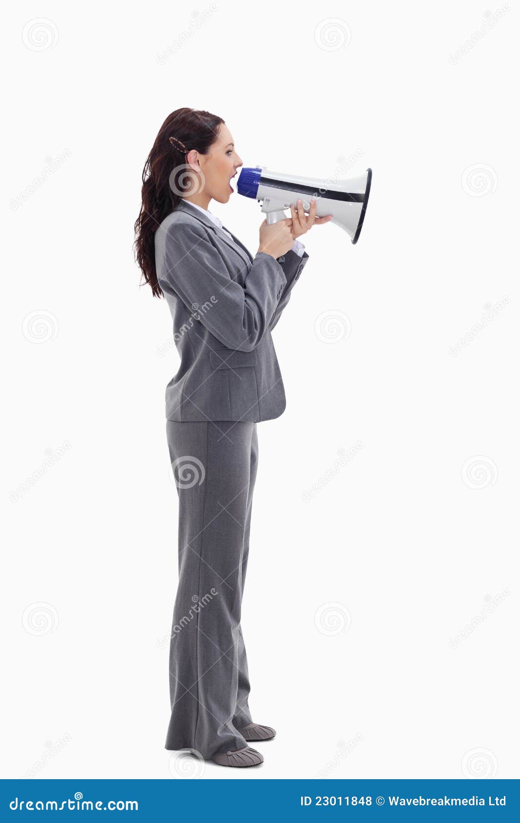 A Businesswoman Speaking Loudly in a Megaphone Stock Photo Image of