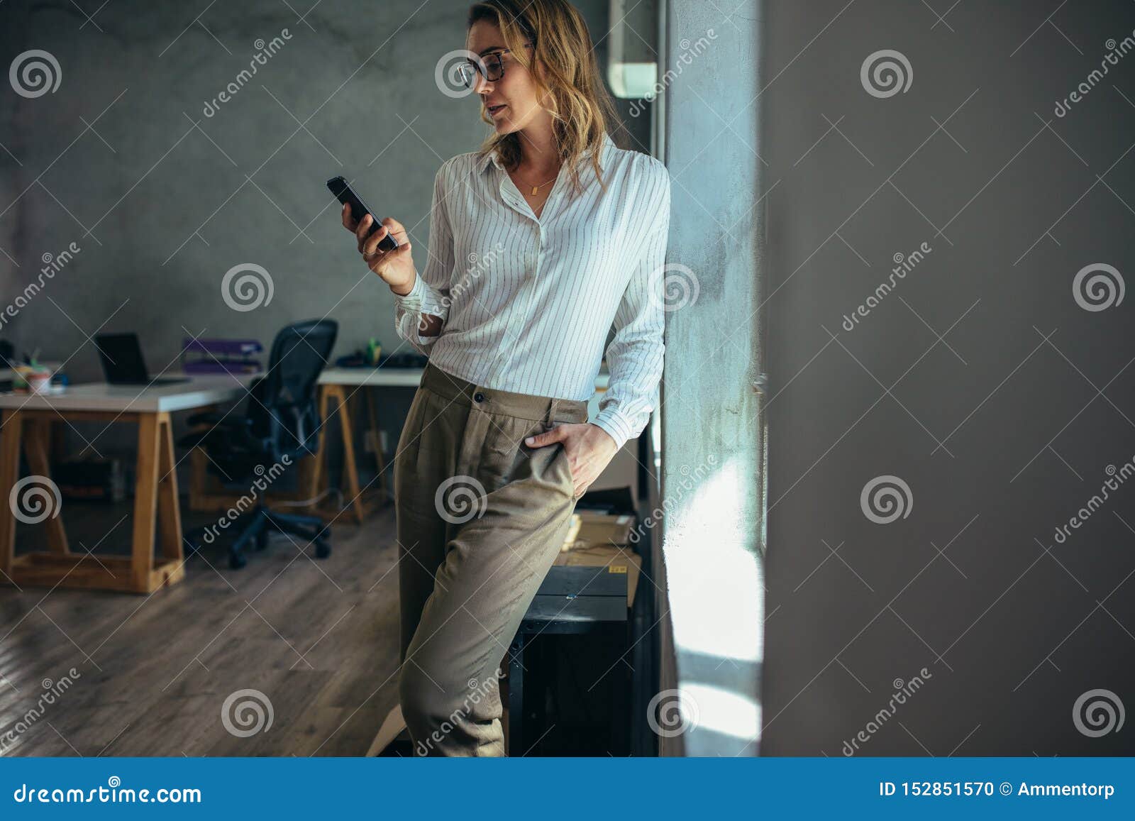 Female Entrepreneur  Using Mobile  Phone Stock Photo Image 