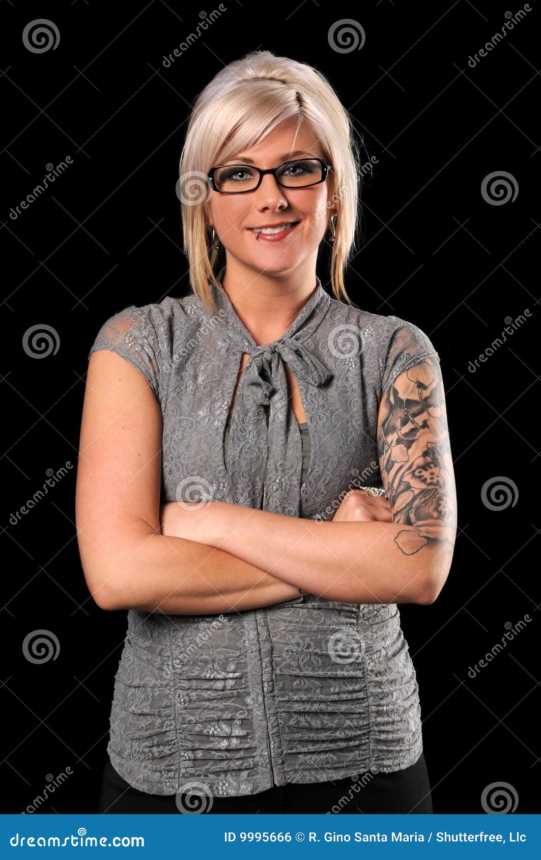 Businesswoman with Tattoos and Piercing Stock Photo - Image of cheerful,  arms: 9995666