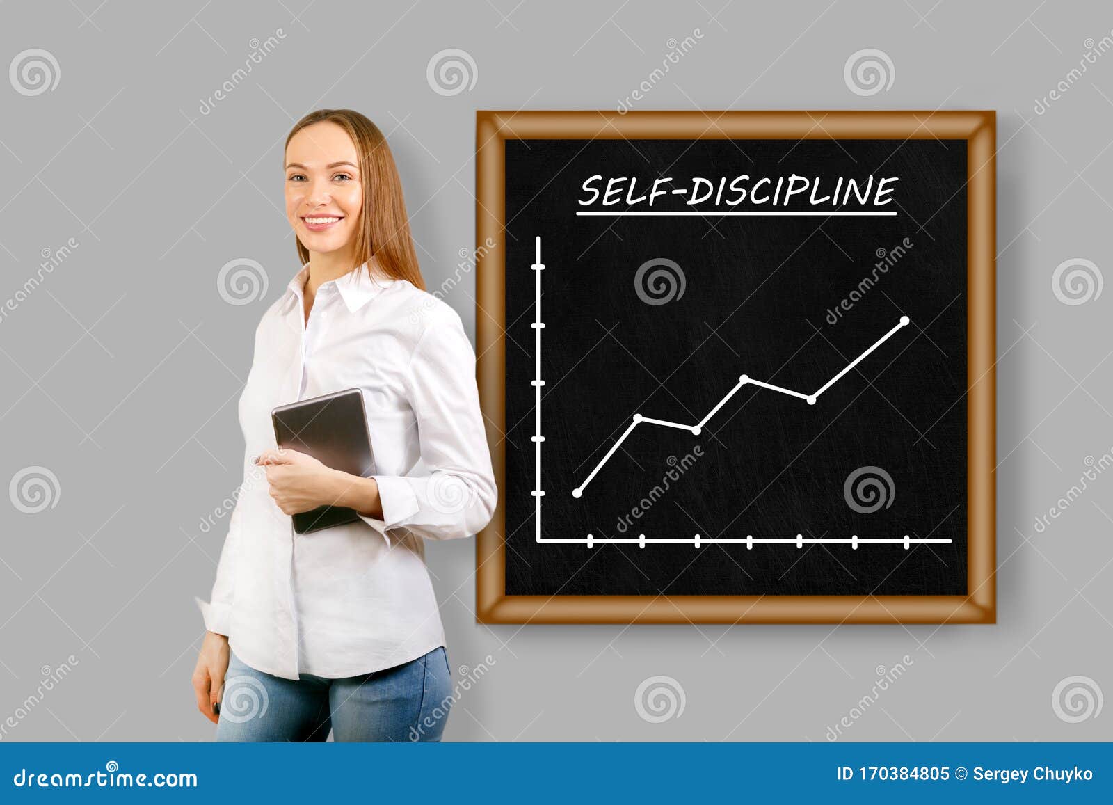 Businesswoman with Text Self Discipline and Growth Chart Stock Image