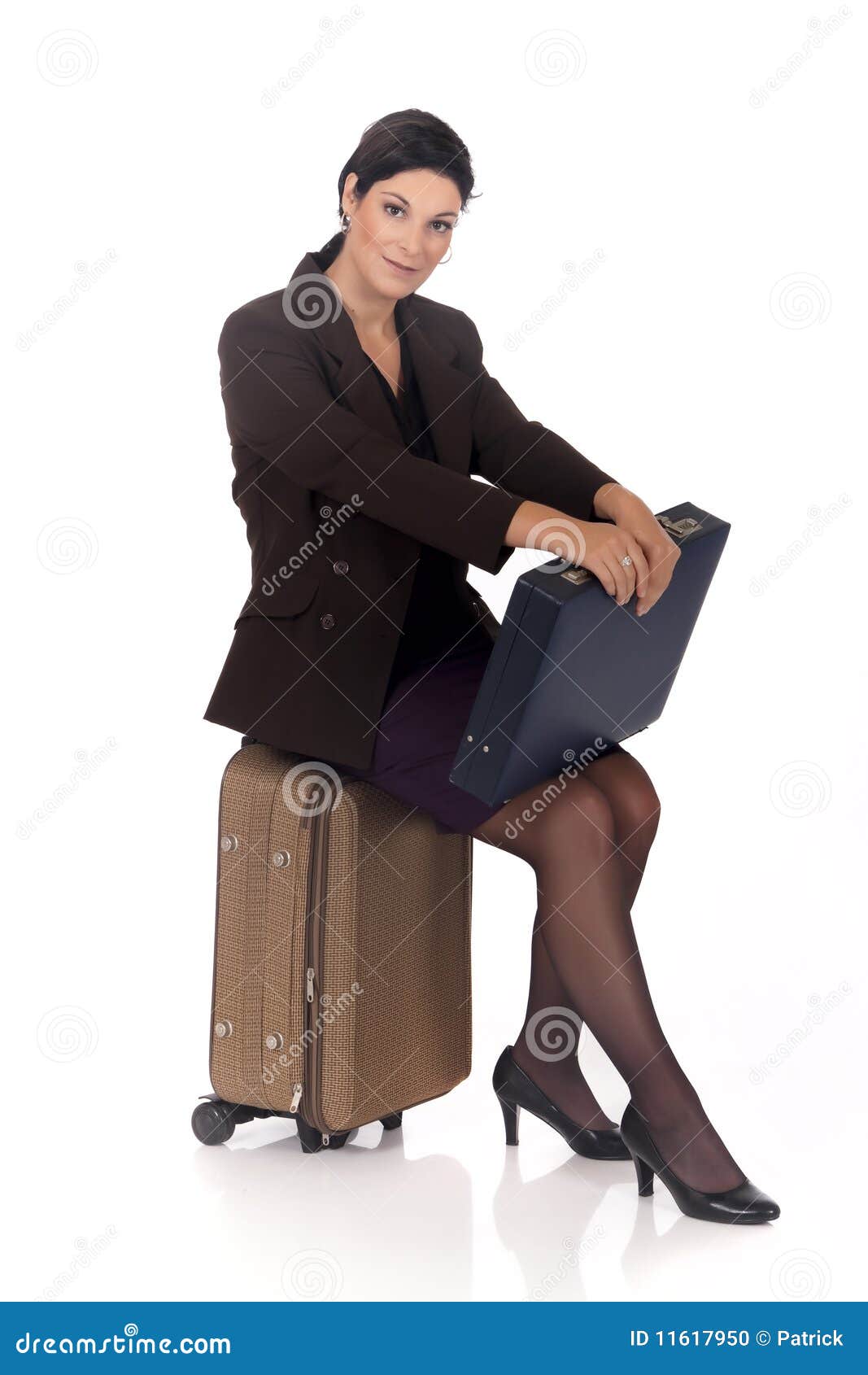 Businesswoman Traveler Suitcase Stock Photo - Image of female, suit ...