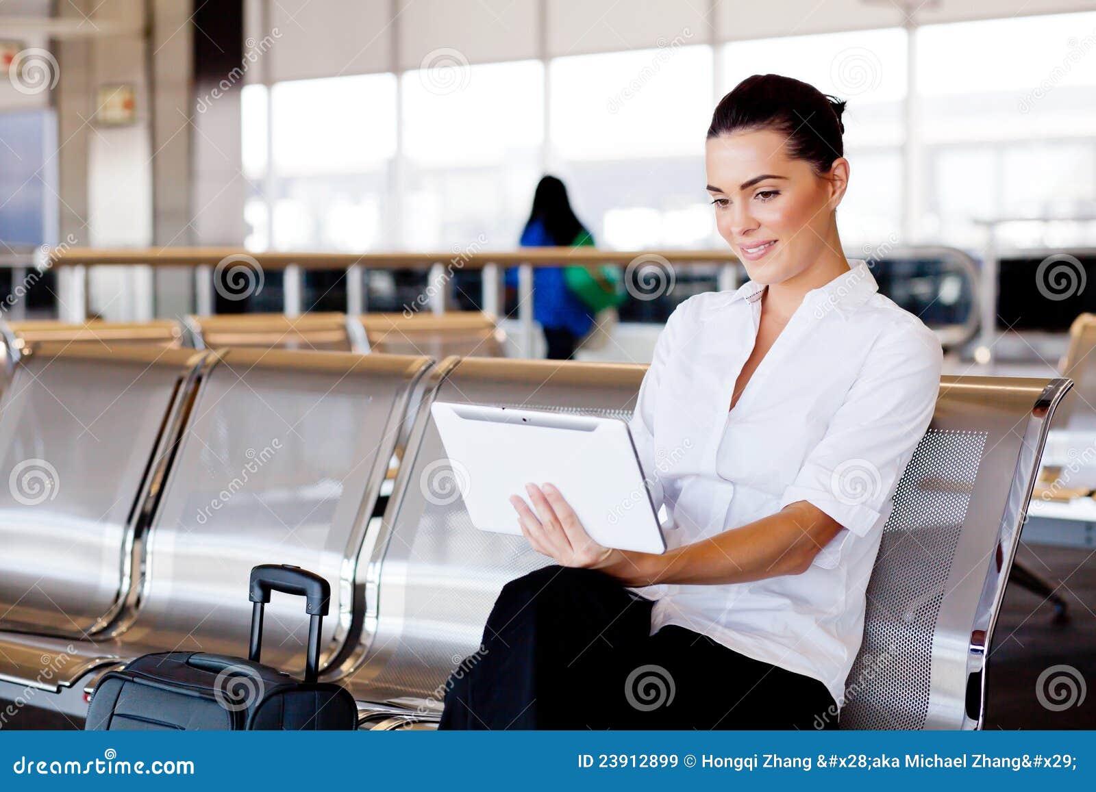 Businesswoman Using Tablet at Airport Stock Image Image of passenger, european 23912899