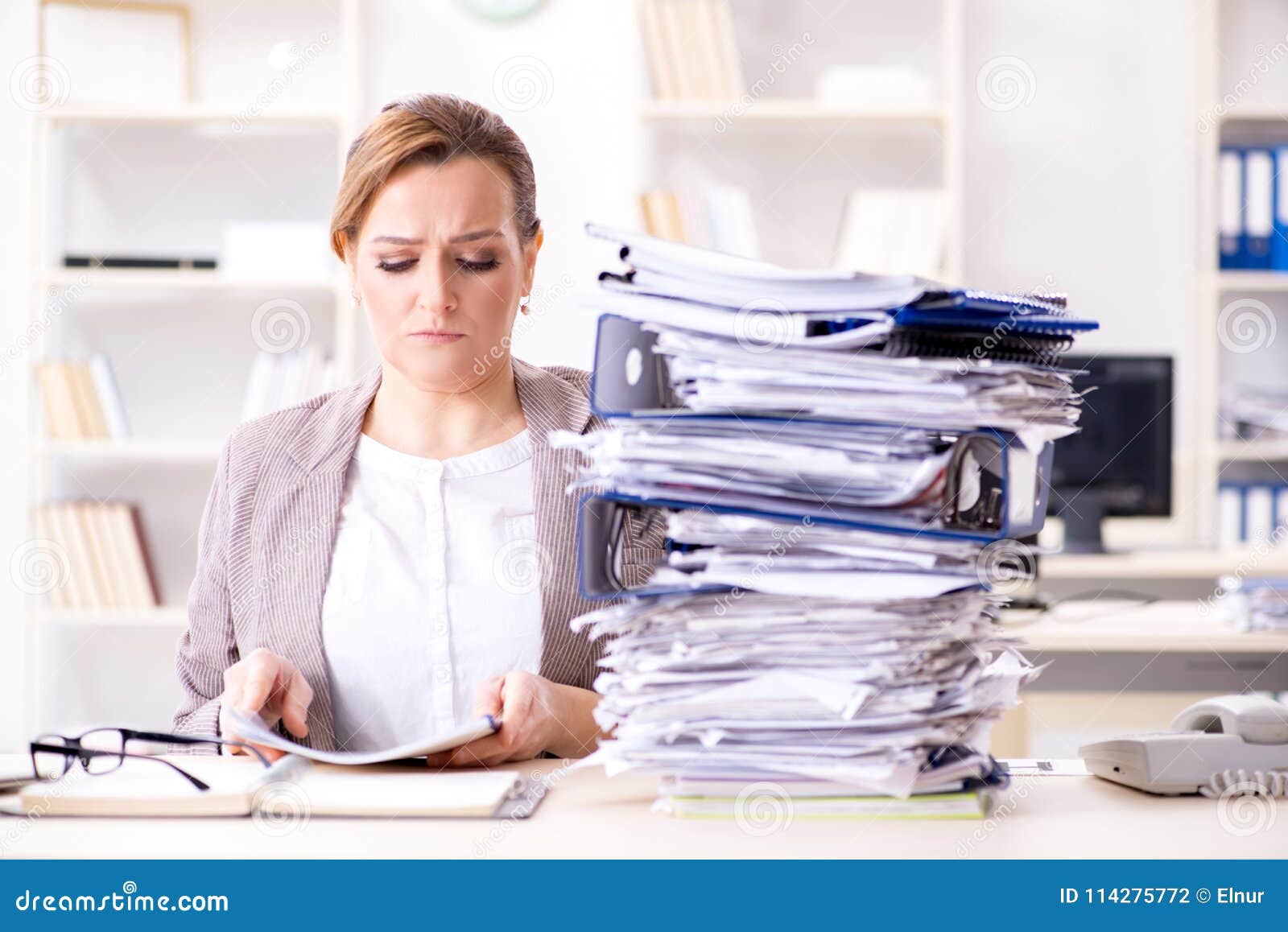 The Businesswoman Very Busy With Ongoing Paperwork Stock Photo Image