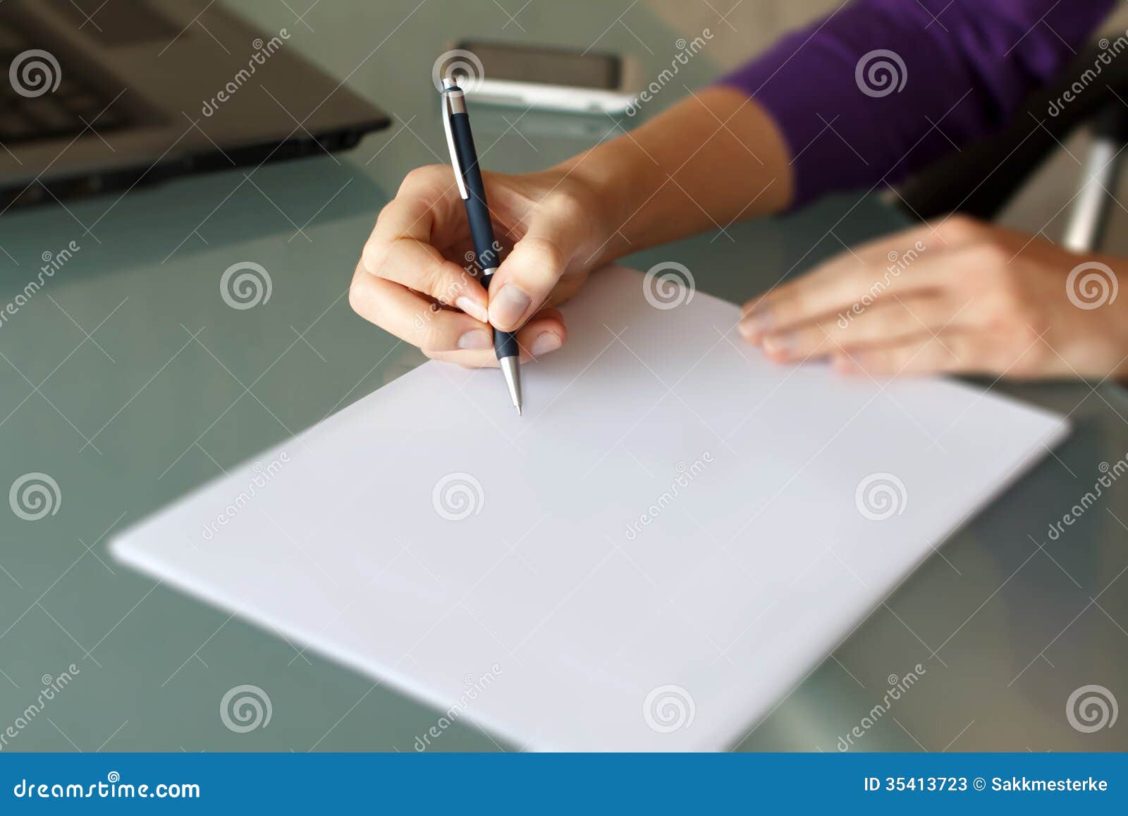 Businesswoman Write with Pen on Blank Paper Stock Image - Image of text ...