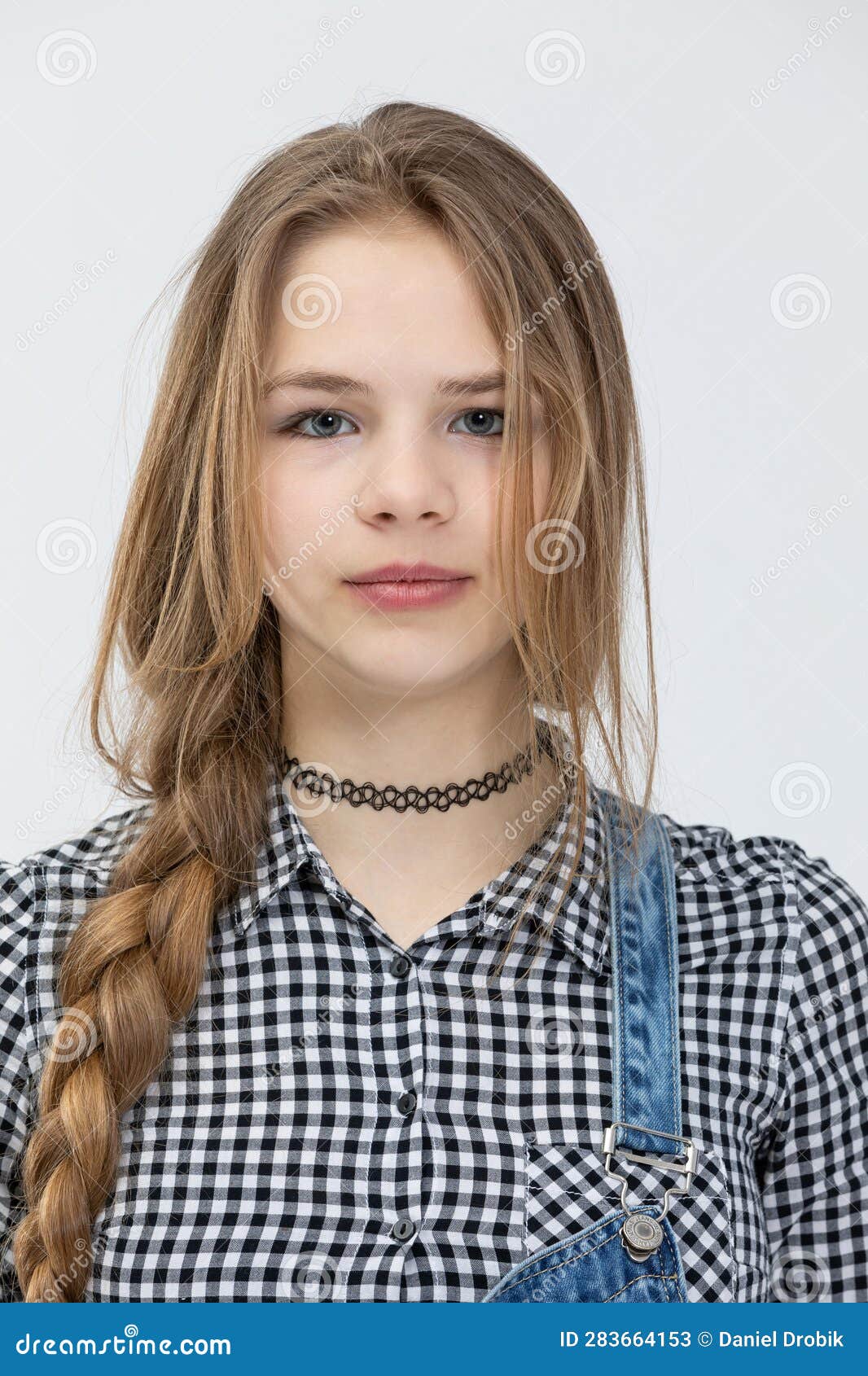 Bust of a Girl Standing in Front Combed in Braids Stock Image - Image ...