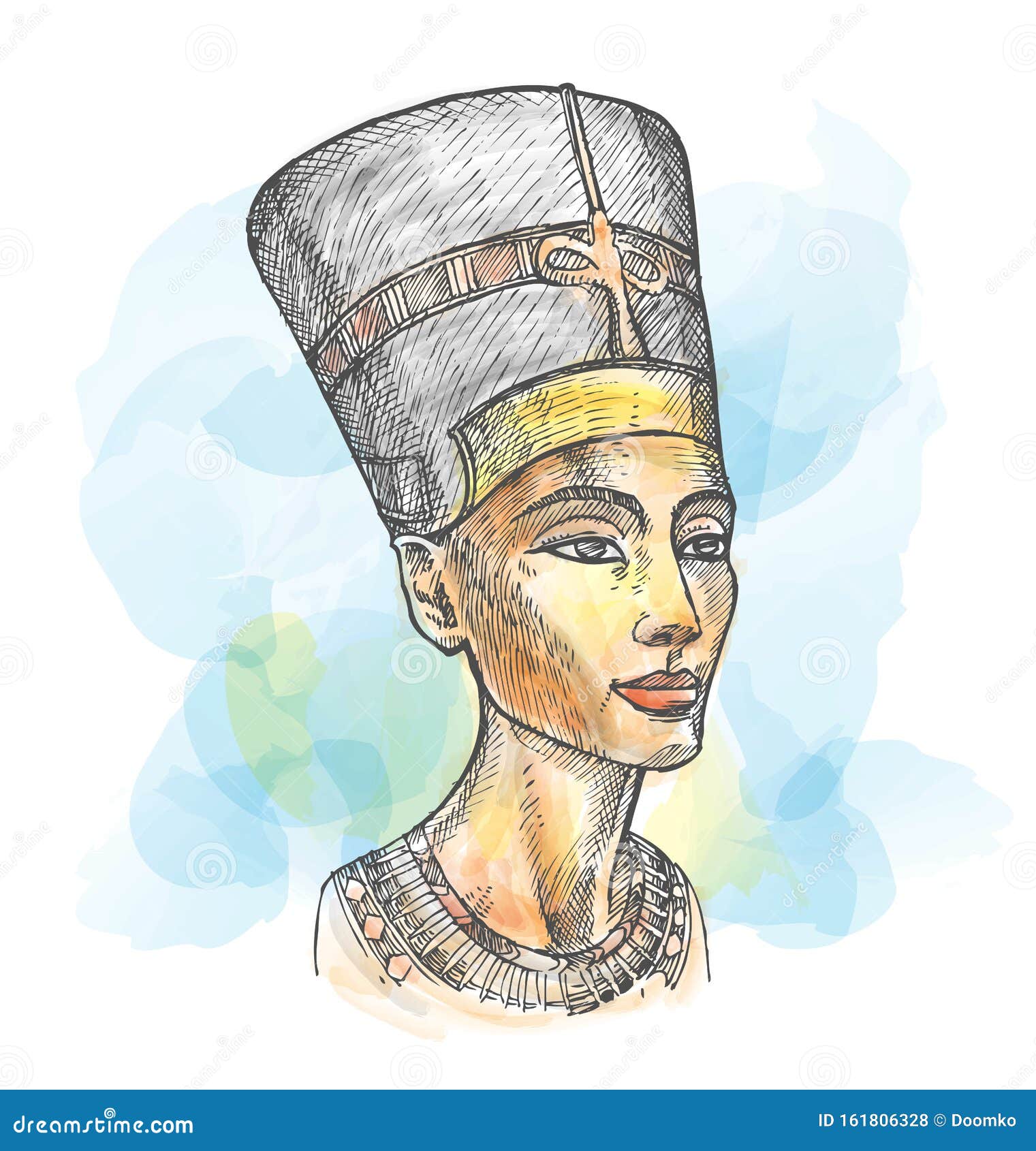 bust of nefertiti hand drawn watercolor