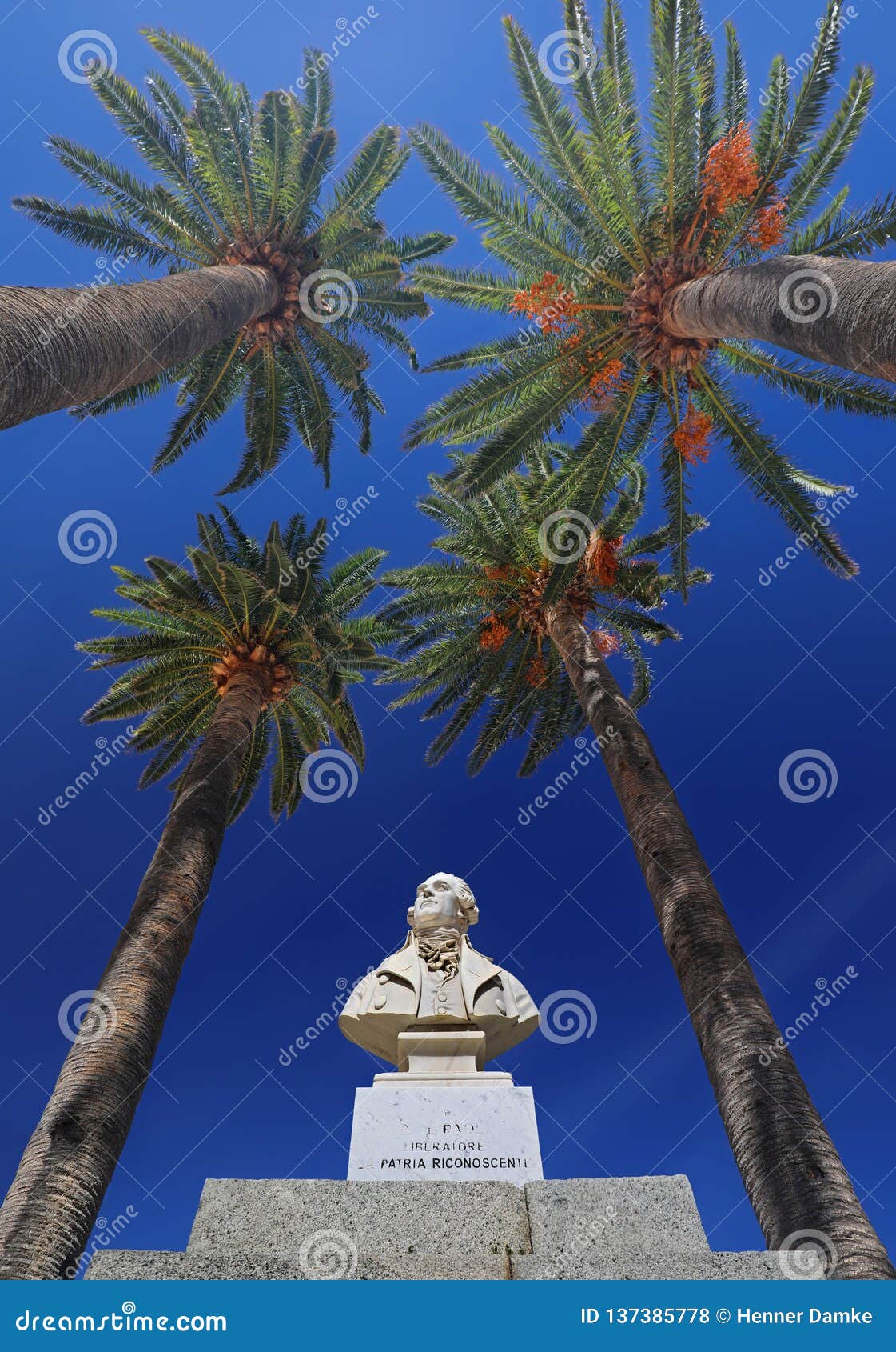 bust of pasquale paoli in l`lle-rousse corsica