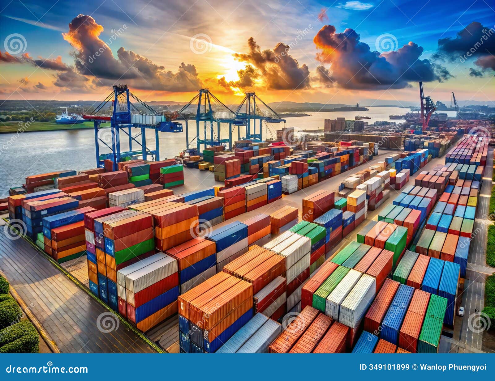 global trade hub: a thriving industrial port facilitating freight shipping and international commerce