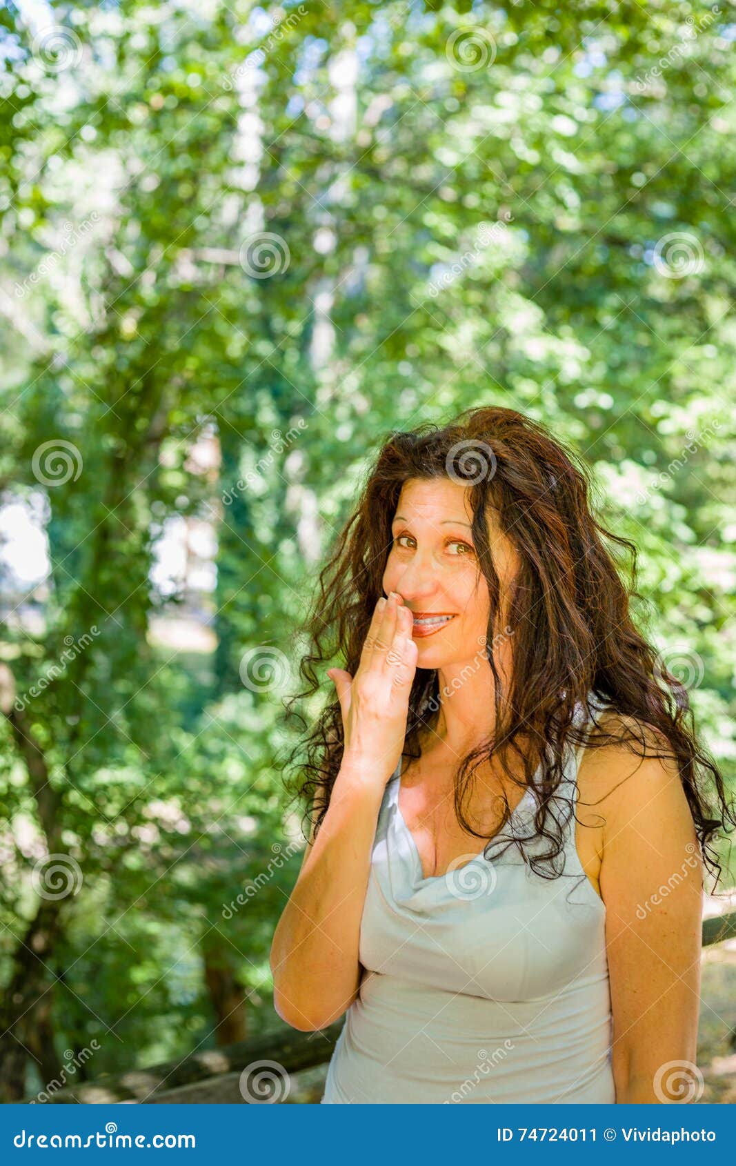 Busty Classy Mature Woman Covering Her Mouth Stock Image Image Of