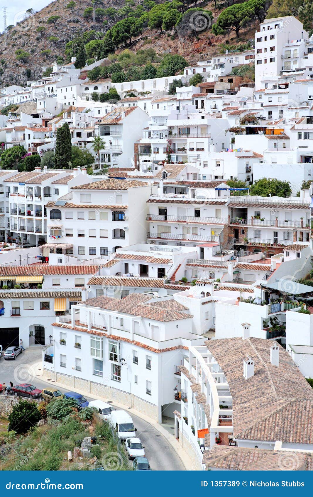 busy, compact town or pueblo of mijas in spain