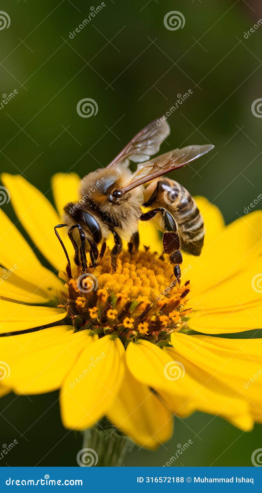 busy honey bee diligently pollinates yellow flower outdoors