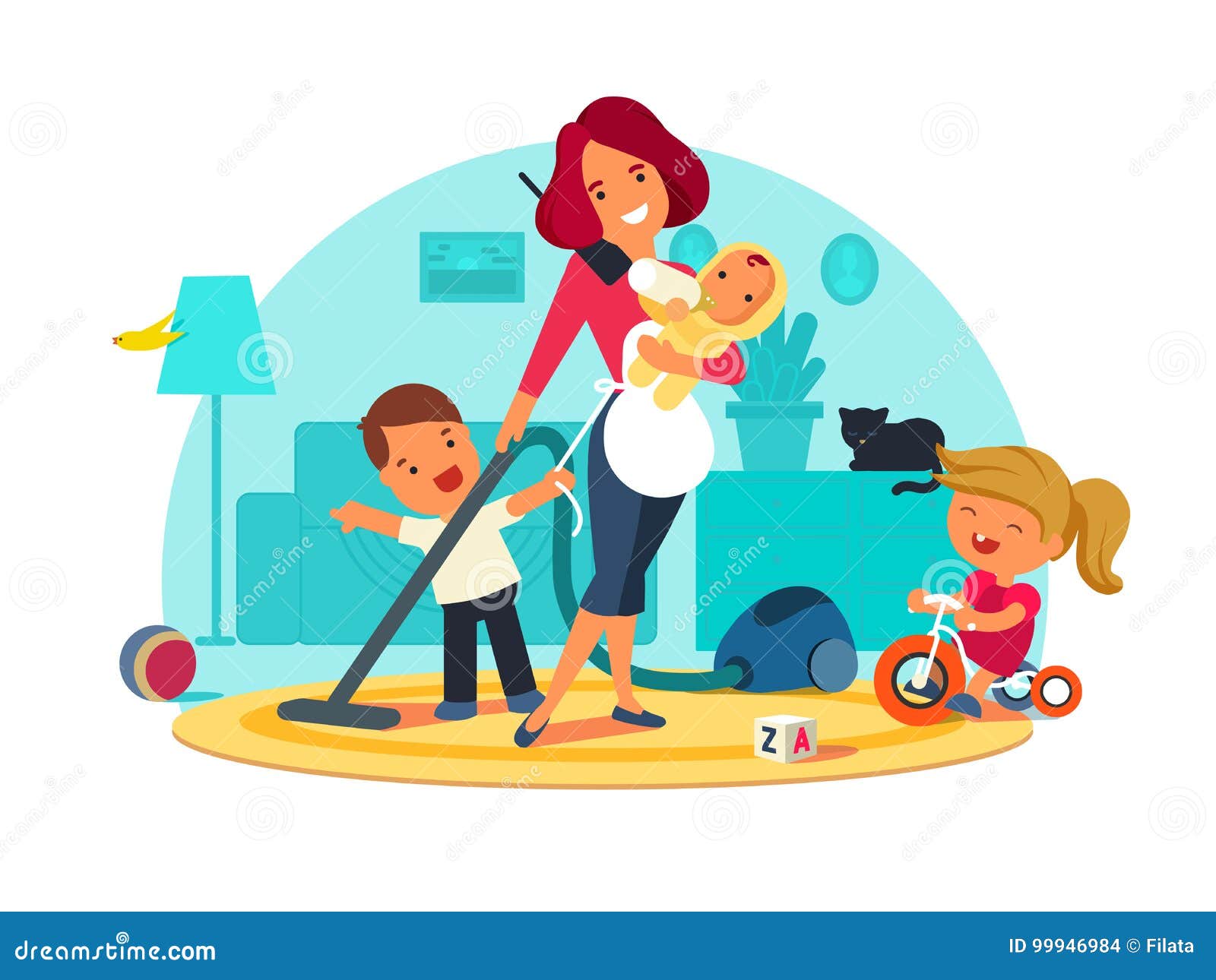 Busy Mother With Baby Cartoon Vector | CartoonDealer.com #123875687