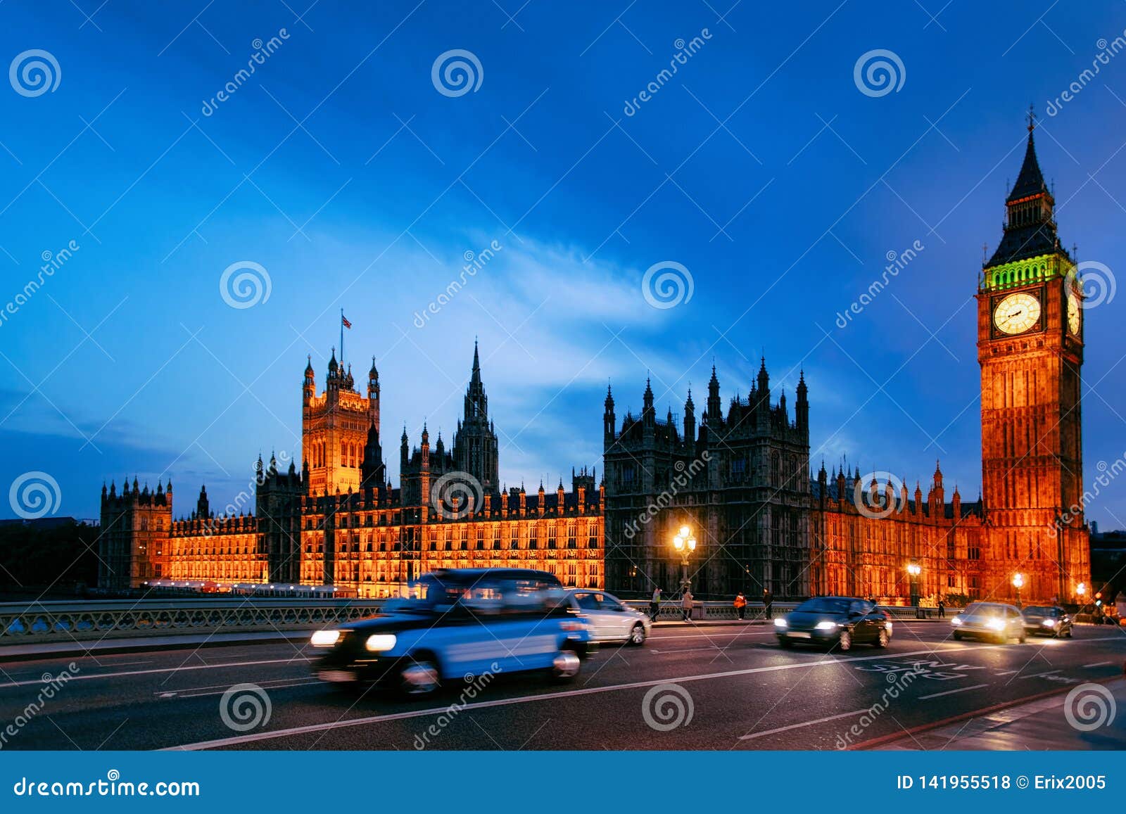 Busy Road at Big Ben in Westminster Palace in London Stock Photo ...