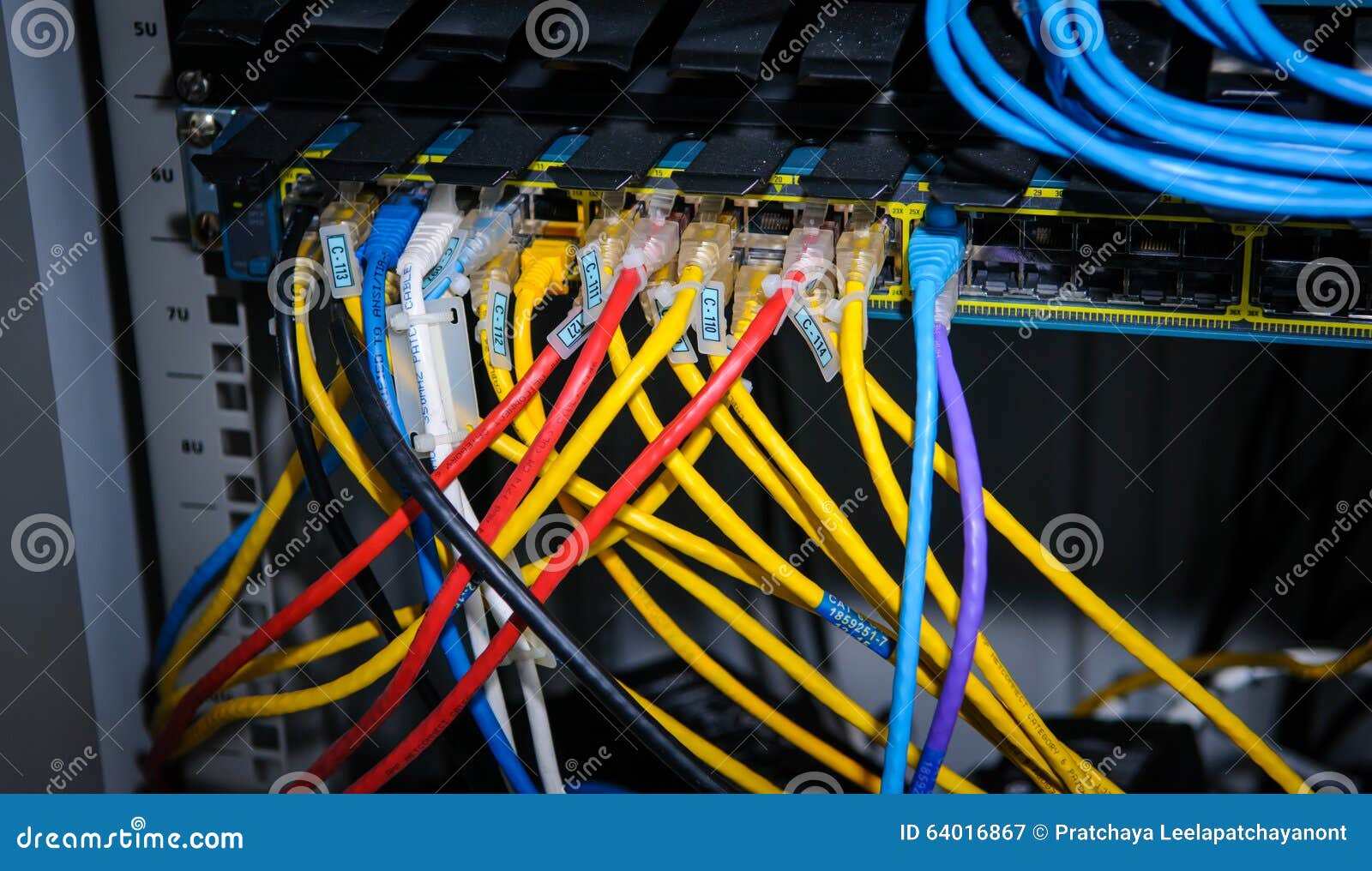 Busy Wire Cables and Network Switch Stock Image Image of