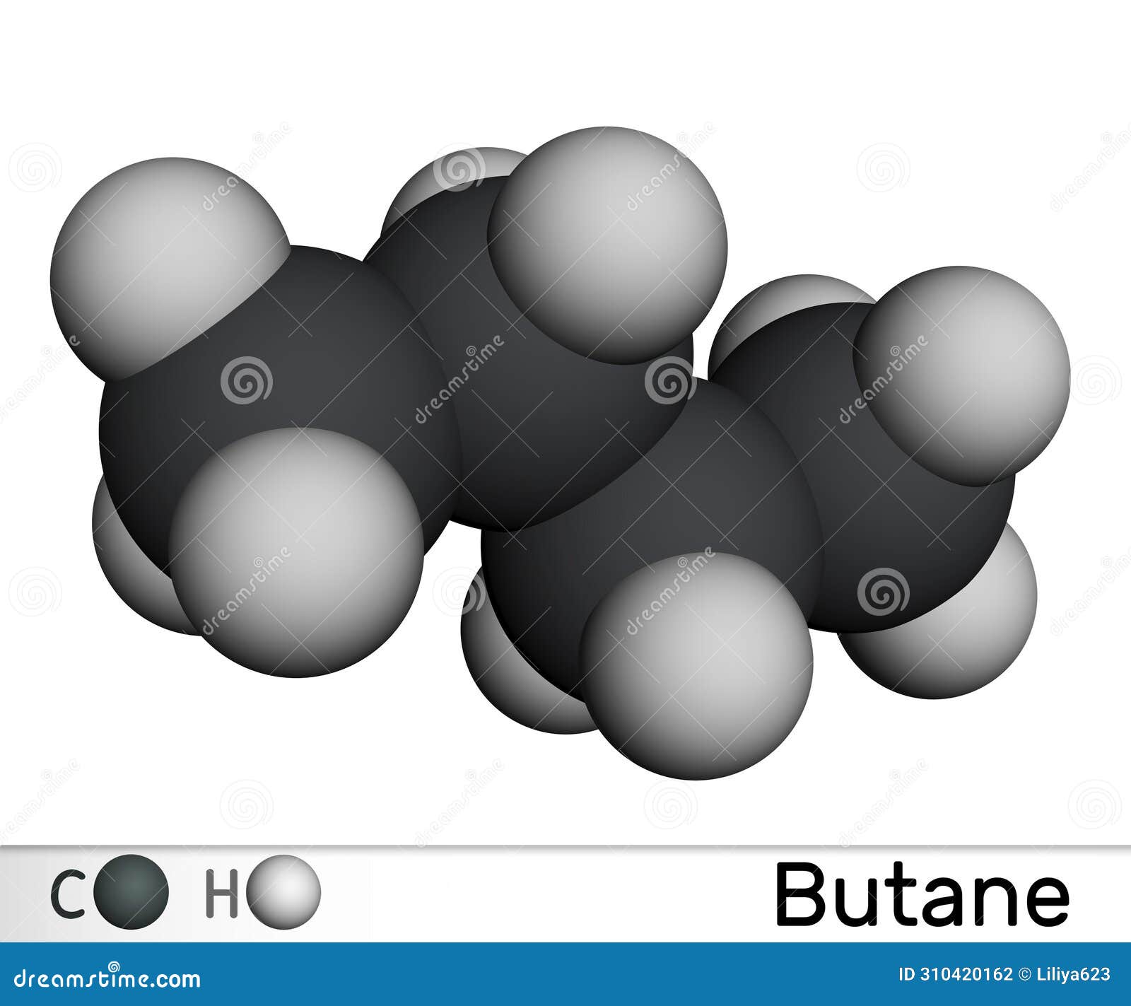 butane c4h10 alkane molecule. molecular model. 3d rendering