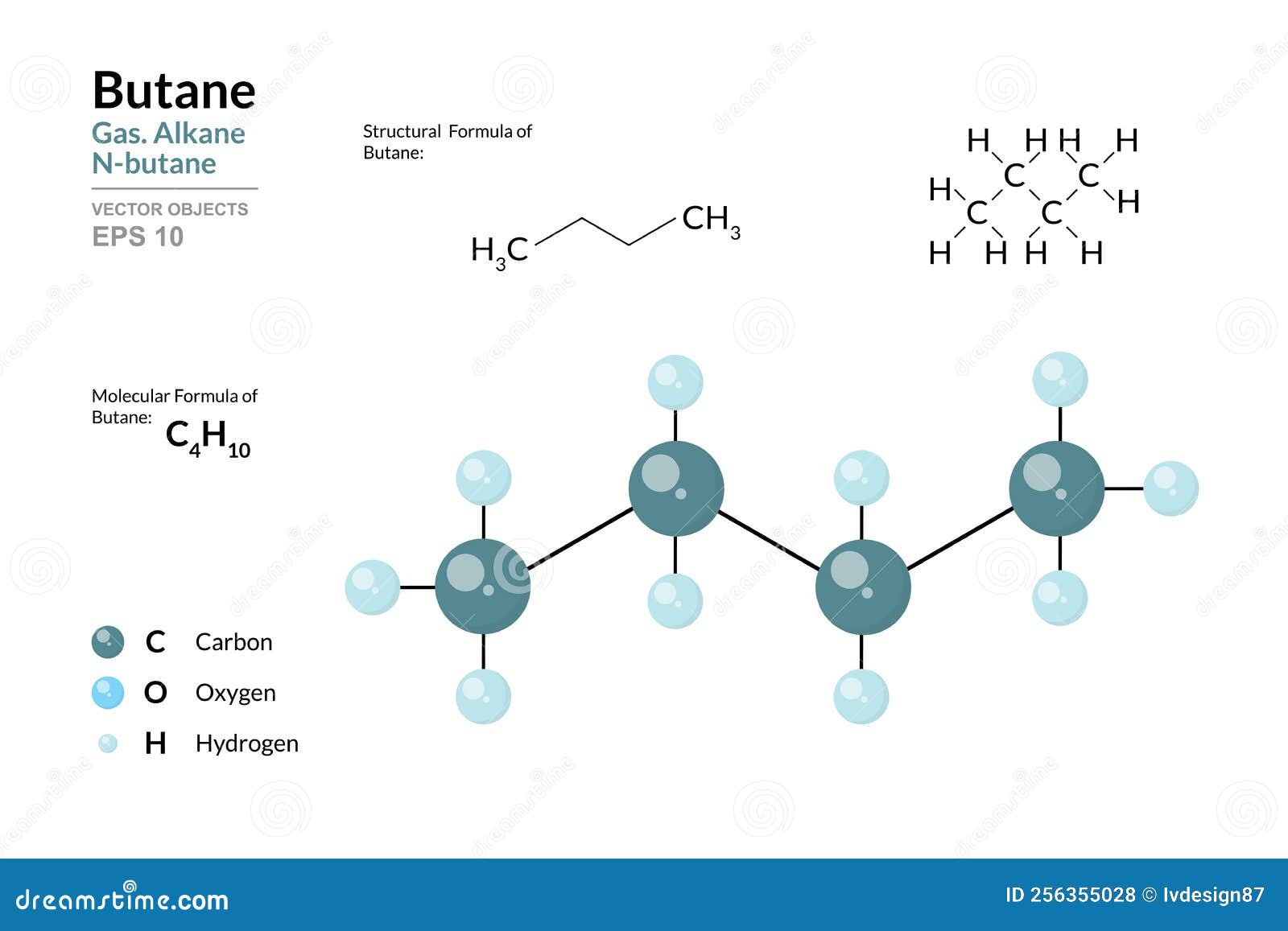 Butane gas c4h10 molecule models Royalty Free Vector Image