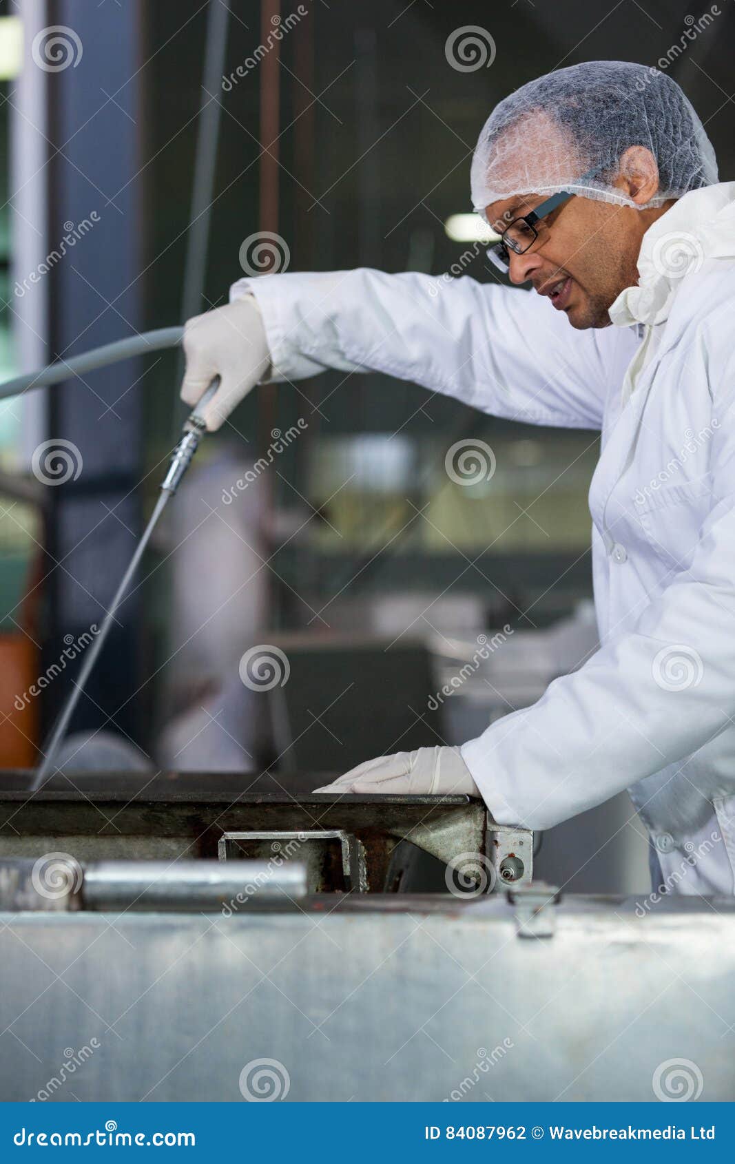 Butcher Cleaning Meat Processing Machine Stock Photo Image of adult
