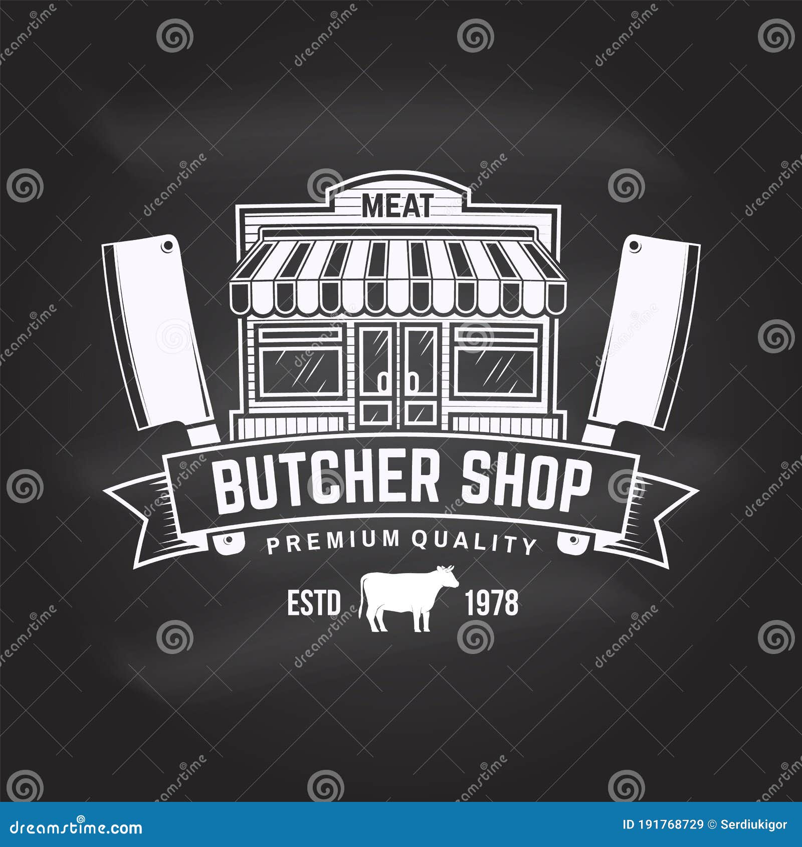Butcher Meat Shop Badge or Label with Meat Store Kitchen Knife. Vector ...