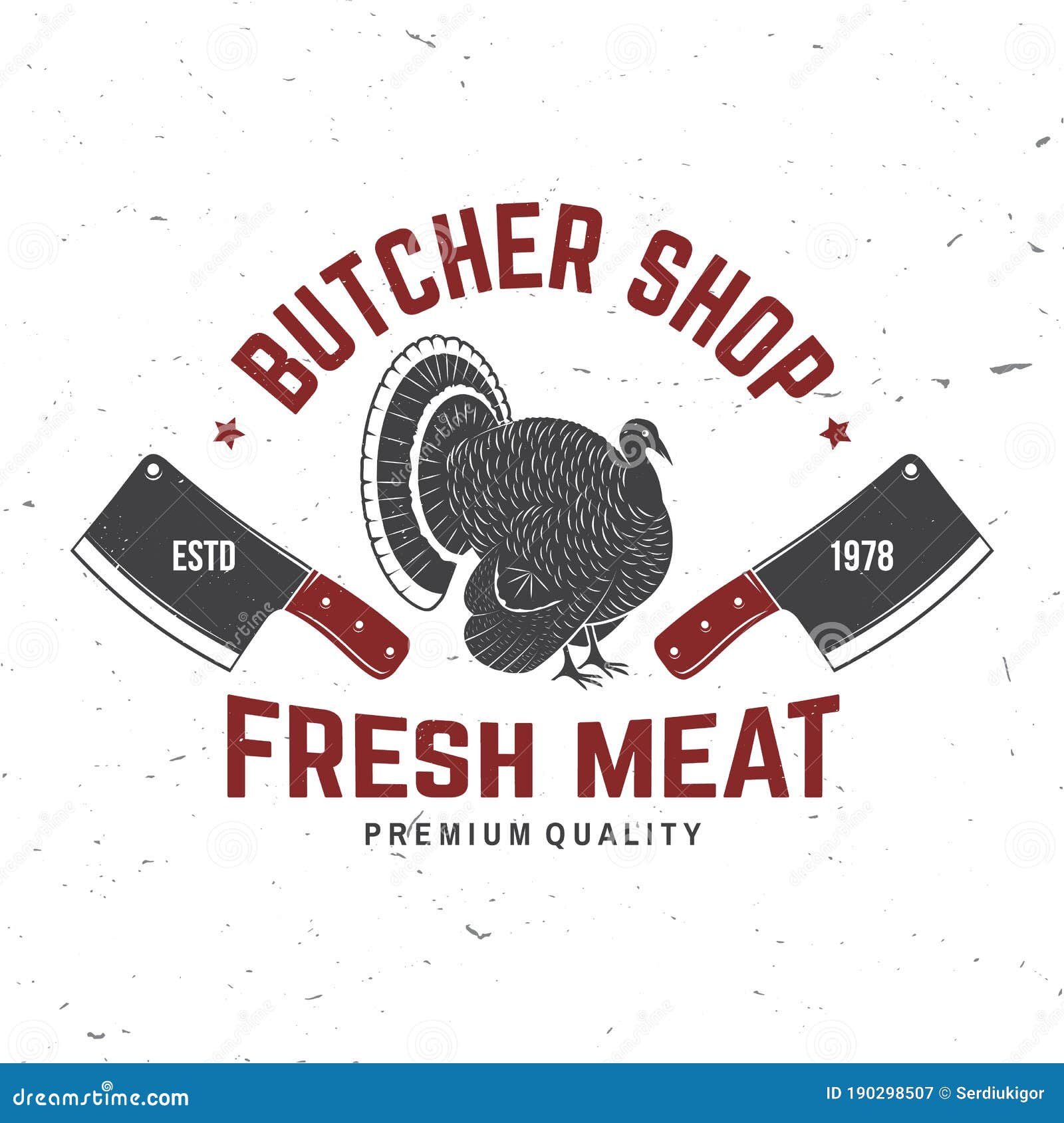 Butcher Meat Shop Badge or Label with Turkey and Kitchen Knife. Vector ...