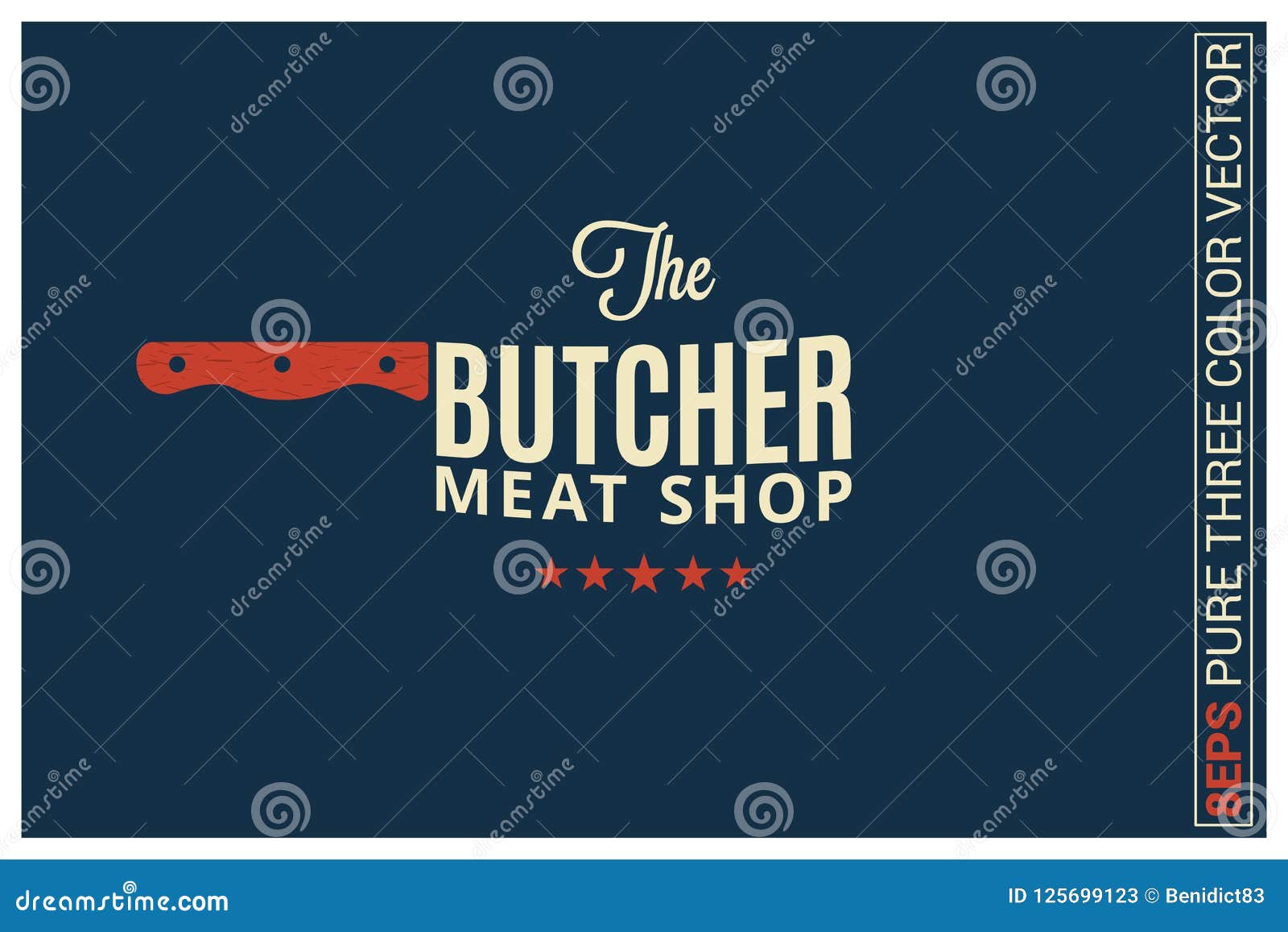 Butcher Meat Shop Logo On Blue Background Stock Vector - Illustration