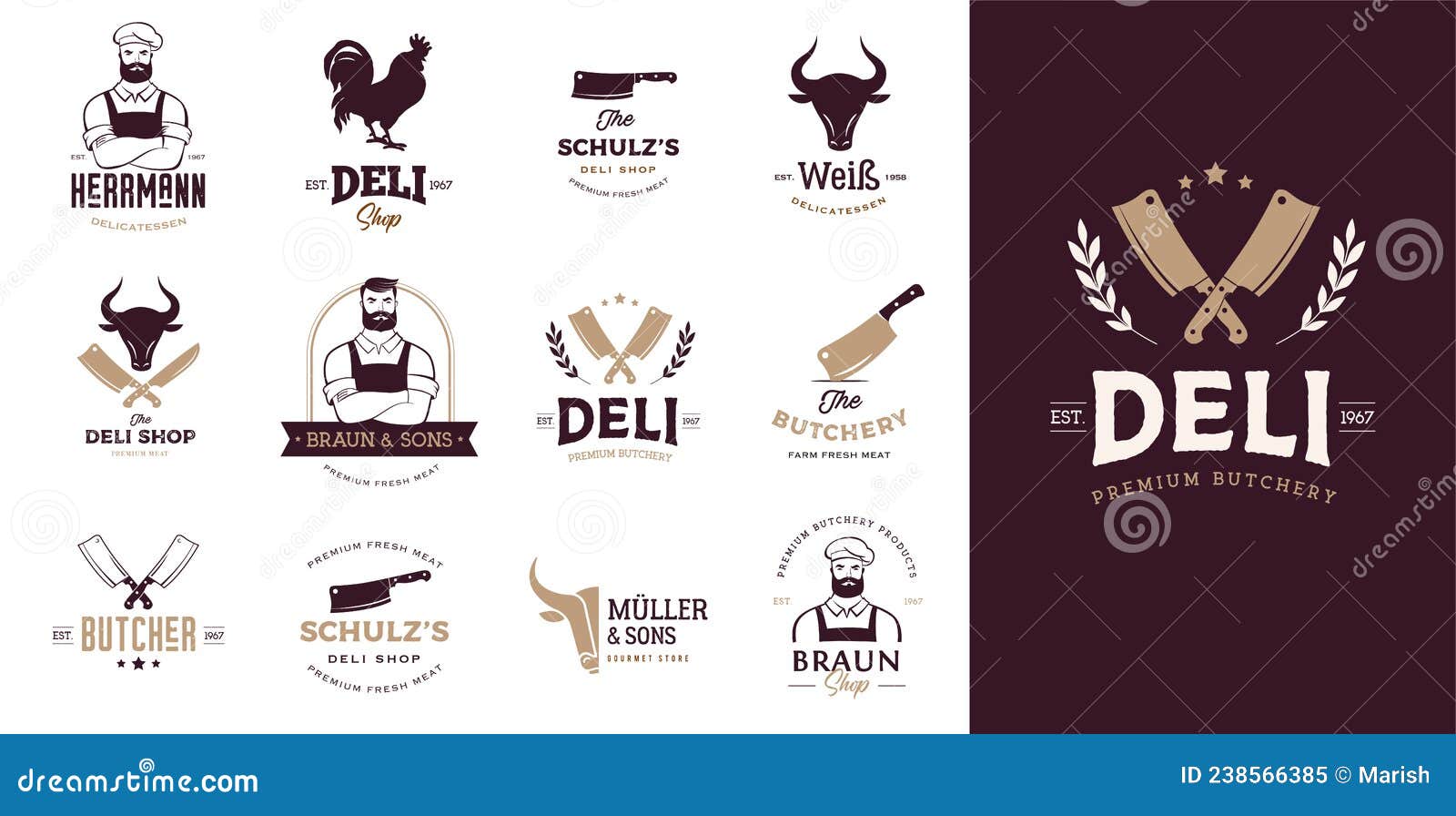 butcher shop, gourmet, deli store logo . hipster butcher, knifes and cow s