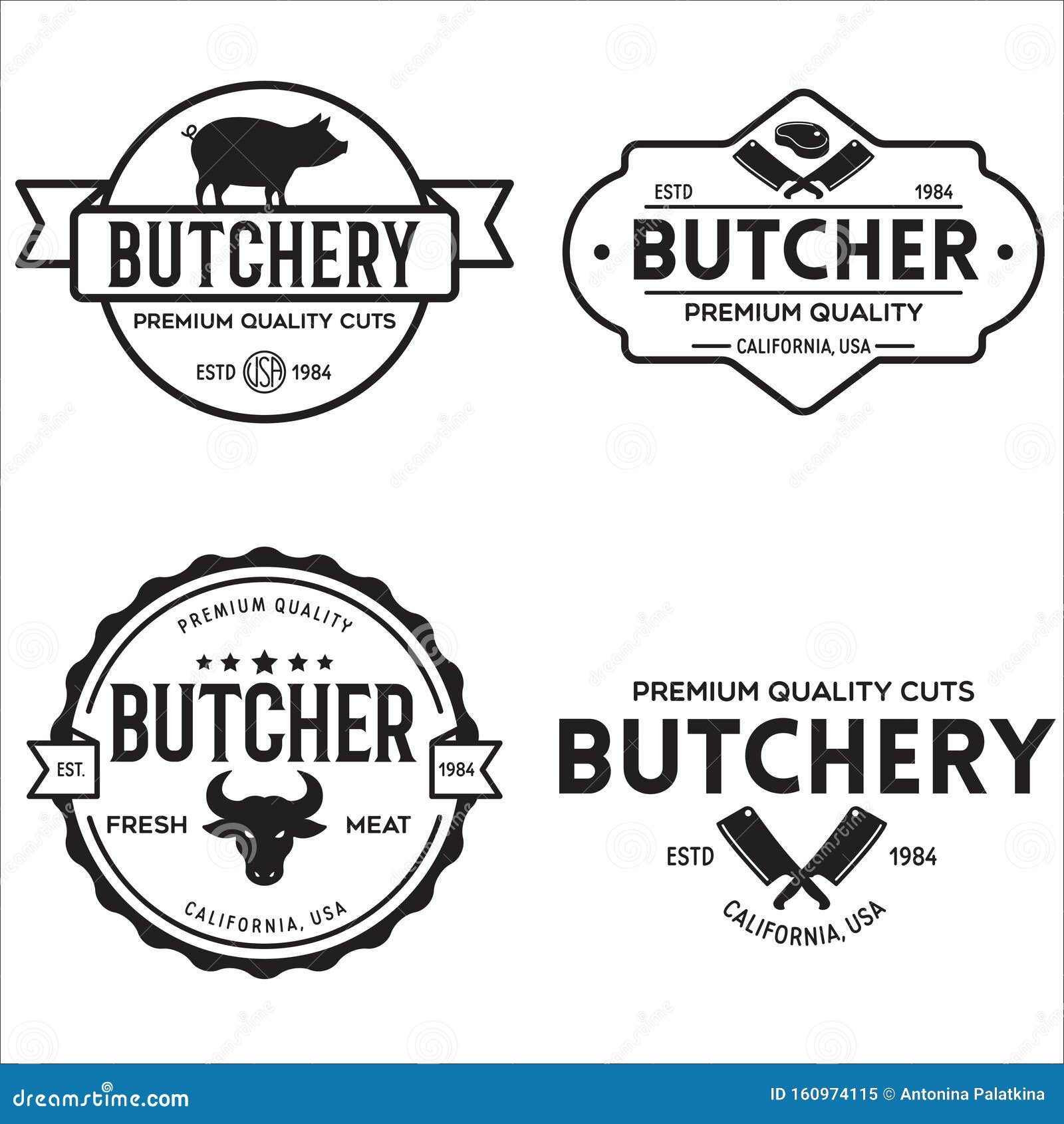 Butcher Shop Labels Badges Emblems Set. Butchery Store Advertising ...