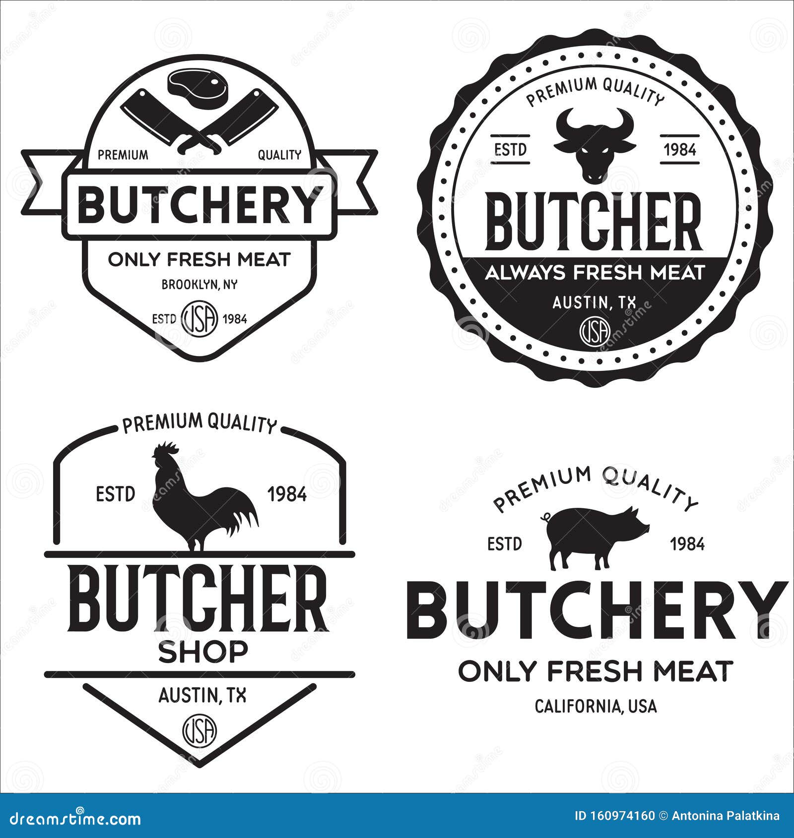 Butcher Shop Labels Badges Emblems Set. Butchery Store Advertising ...